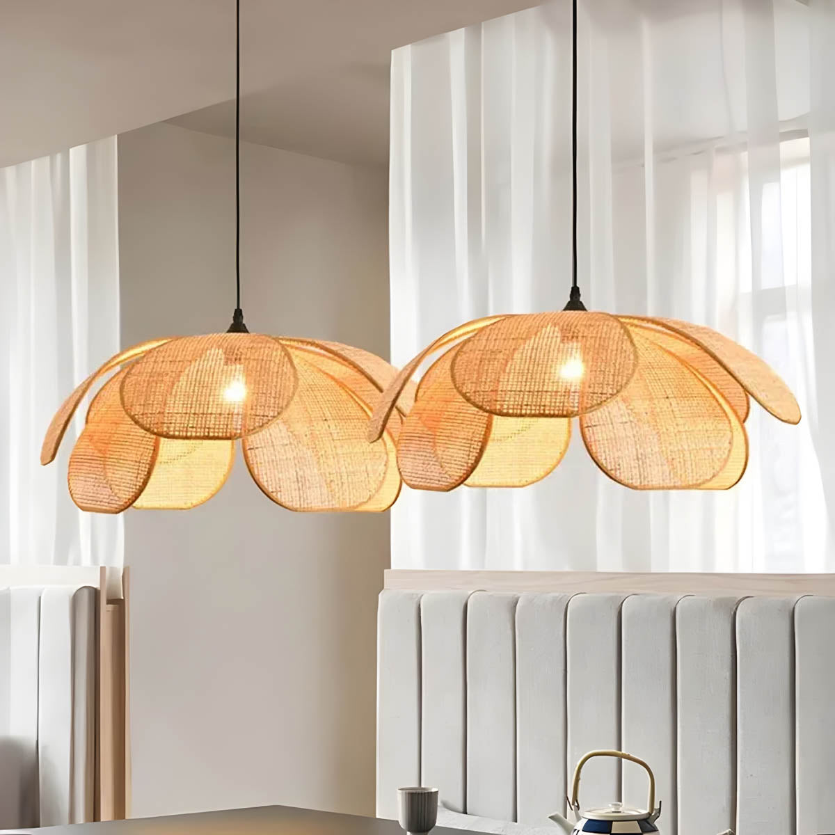 Handwoven rattan pendant light – boho natural design