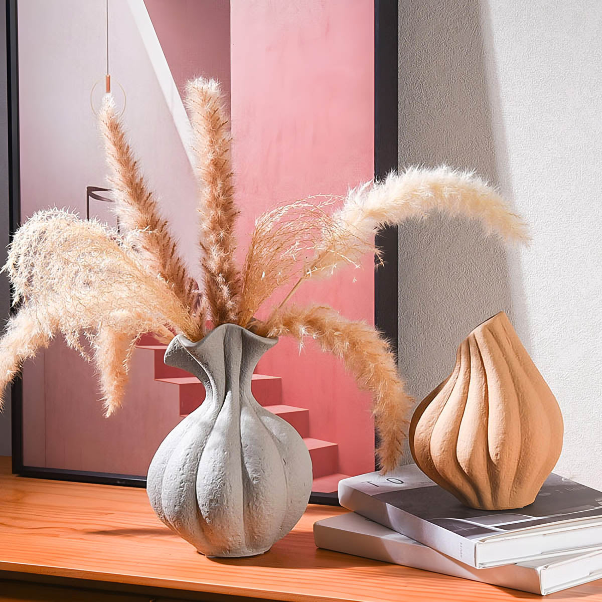 Artistic Pleated Ceramic Vase, Matte Finish — Decorative Home Centrepiece