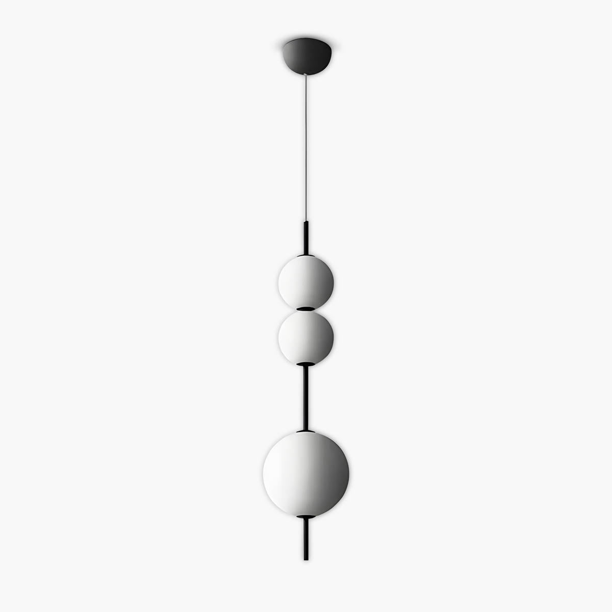 Triple glass globe pendant light, metal frame, 80-103 cm
