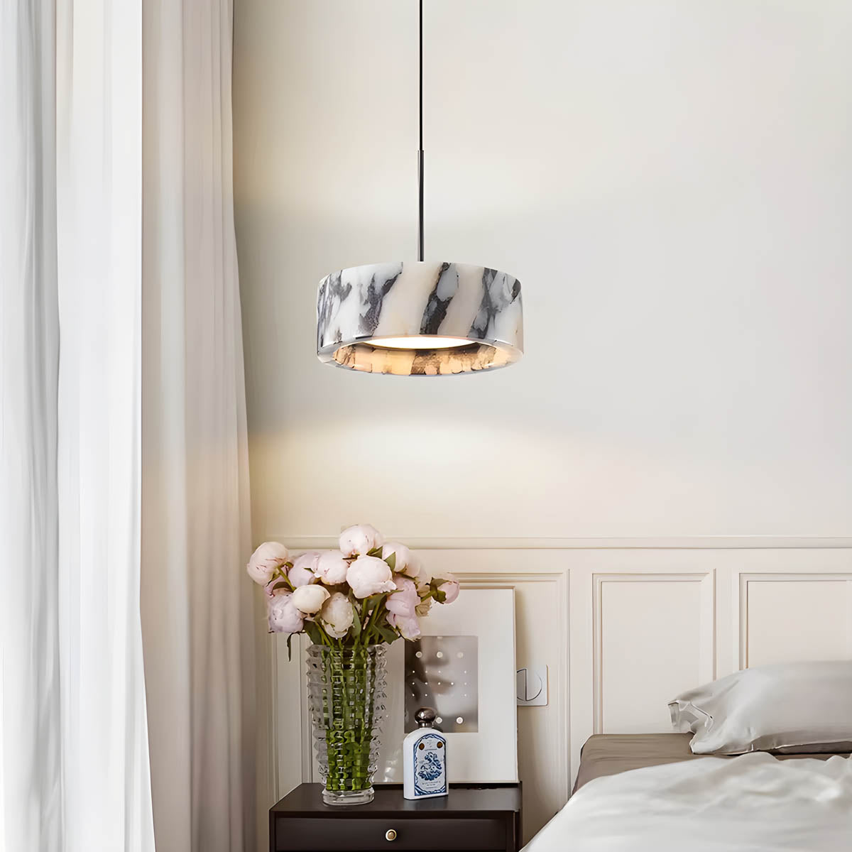 Natural stone pendant light