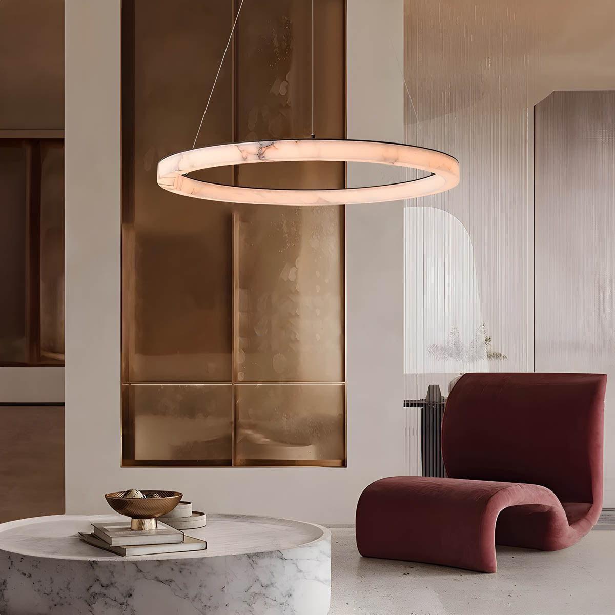 Luxury marble & steel ring light, 80-cm diameter LED included