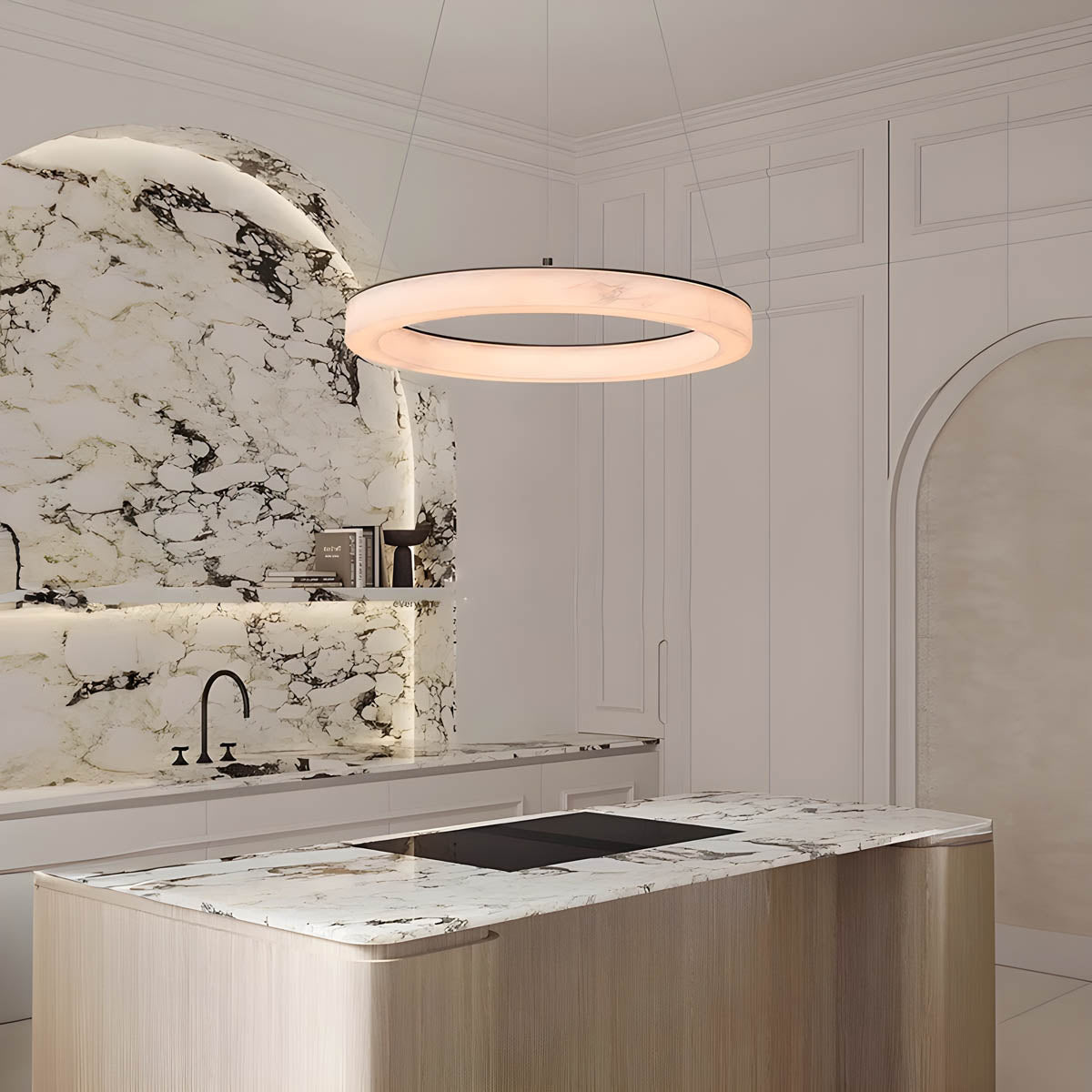 Luxury marble & steel ring light, 80-cm diameter LED included