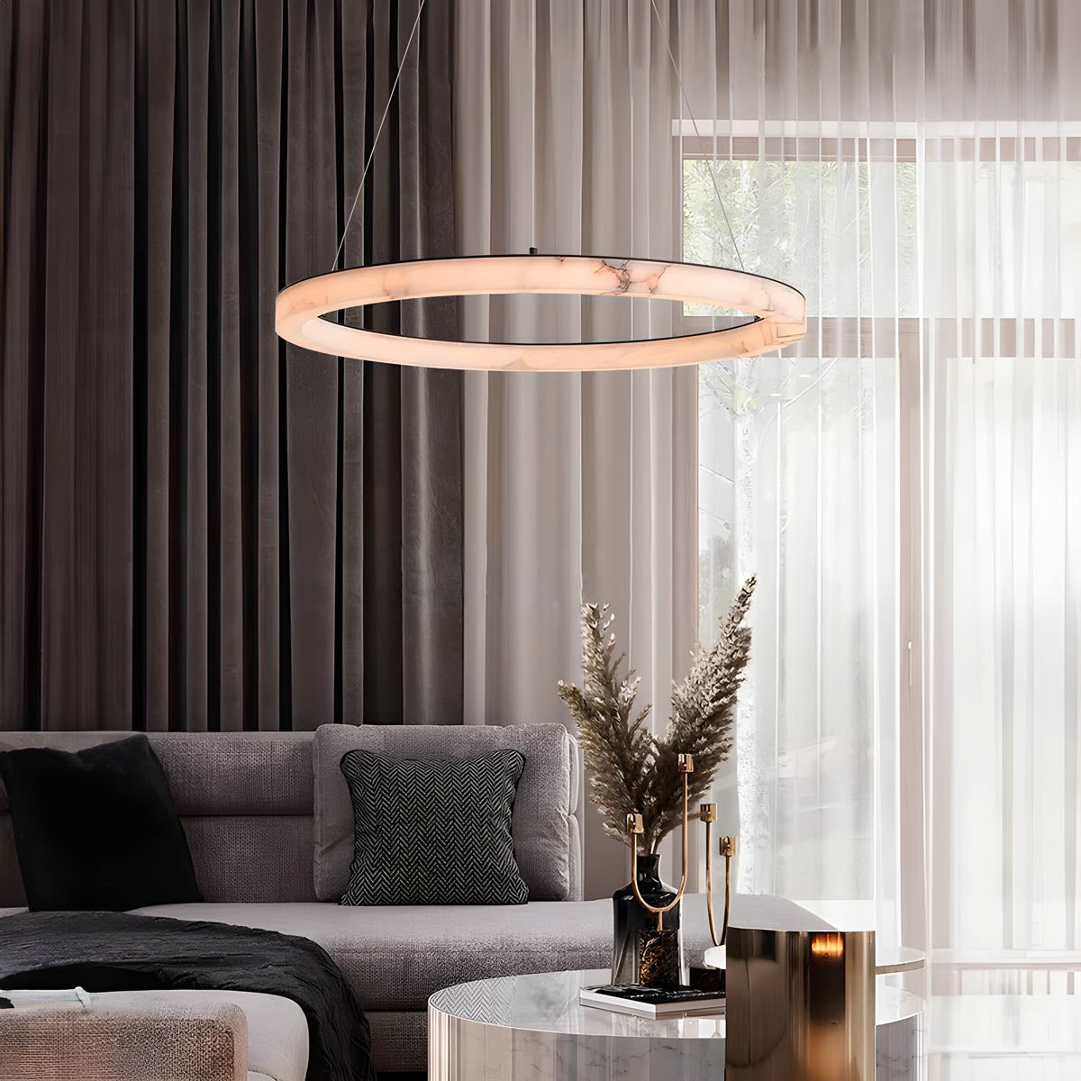 Luxury marble & steel ring light, 80-cm diameter LED included