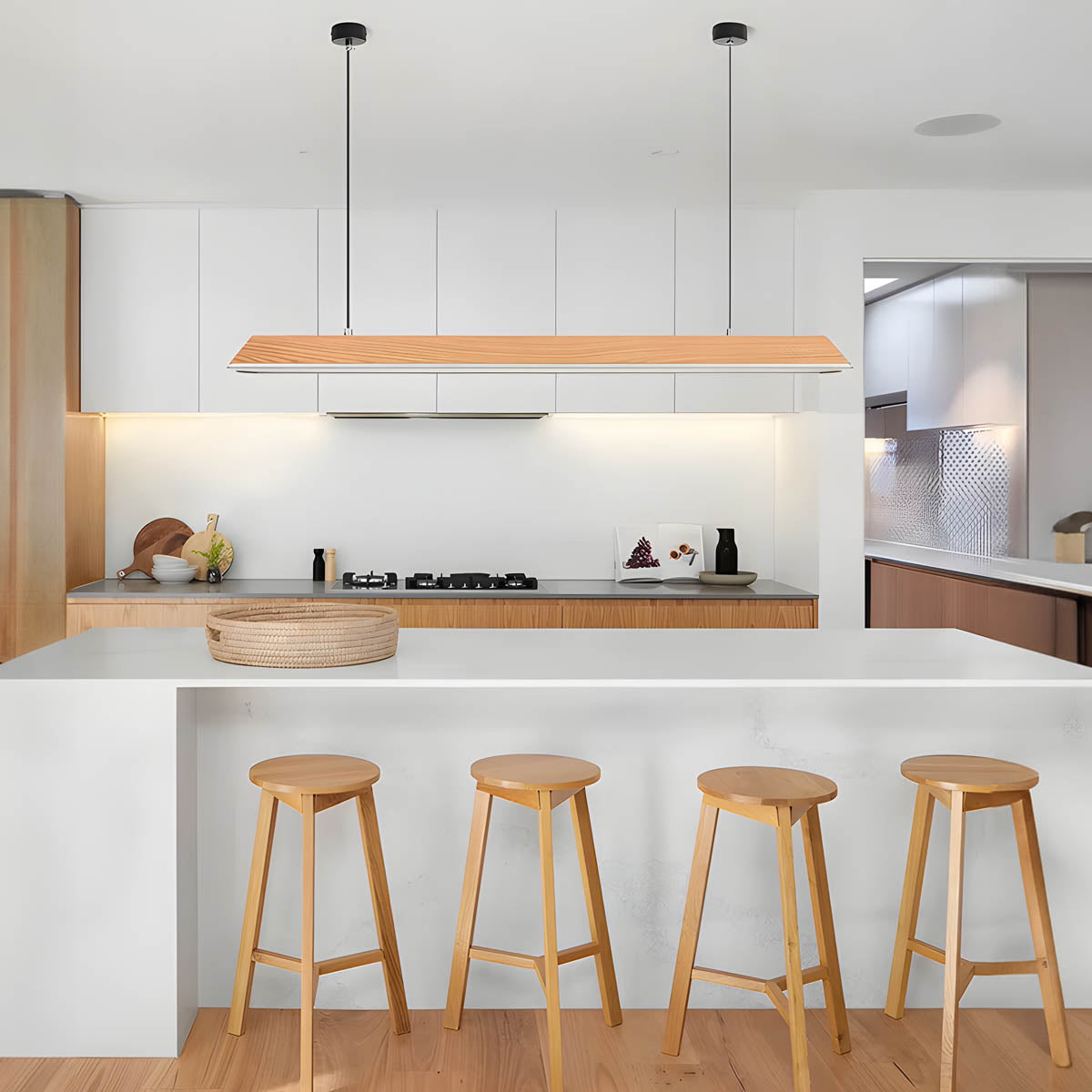 Wood and Metal Trapezoid Pendant Light 90-180 cm