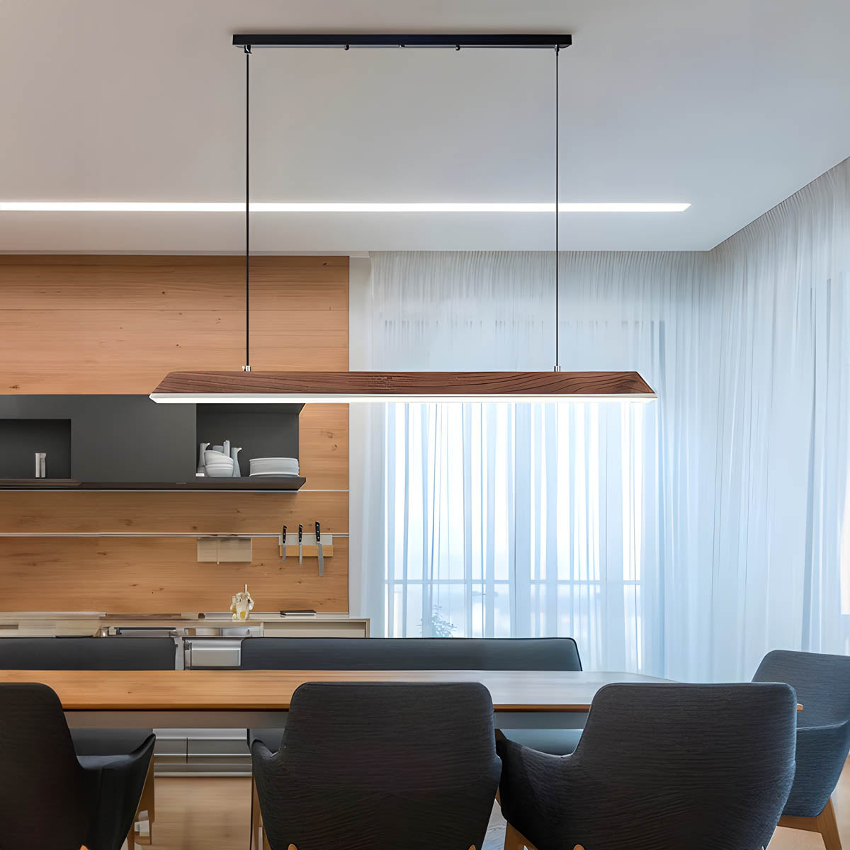 Wood and Metal Trapezoid Pendant Light 90-180 cm