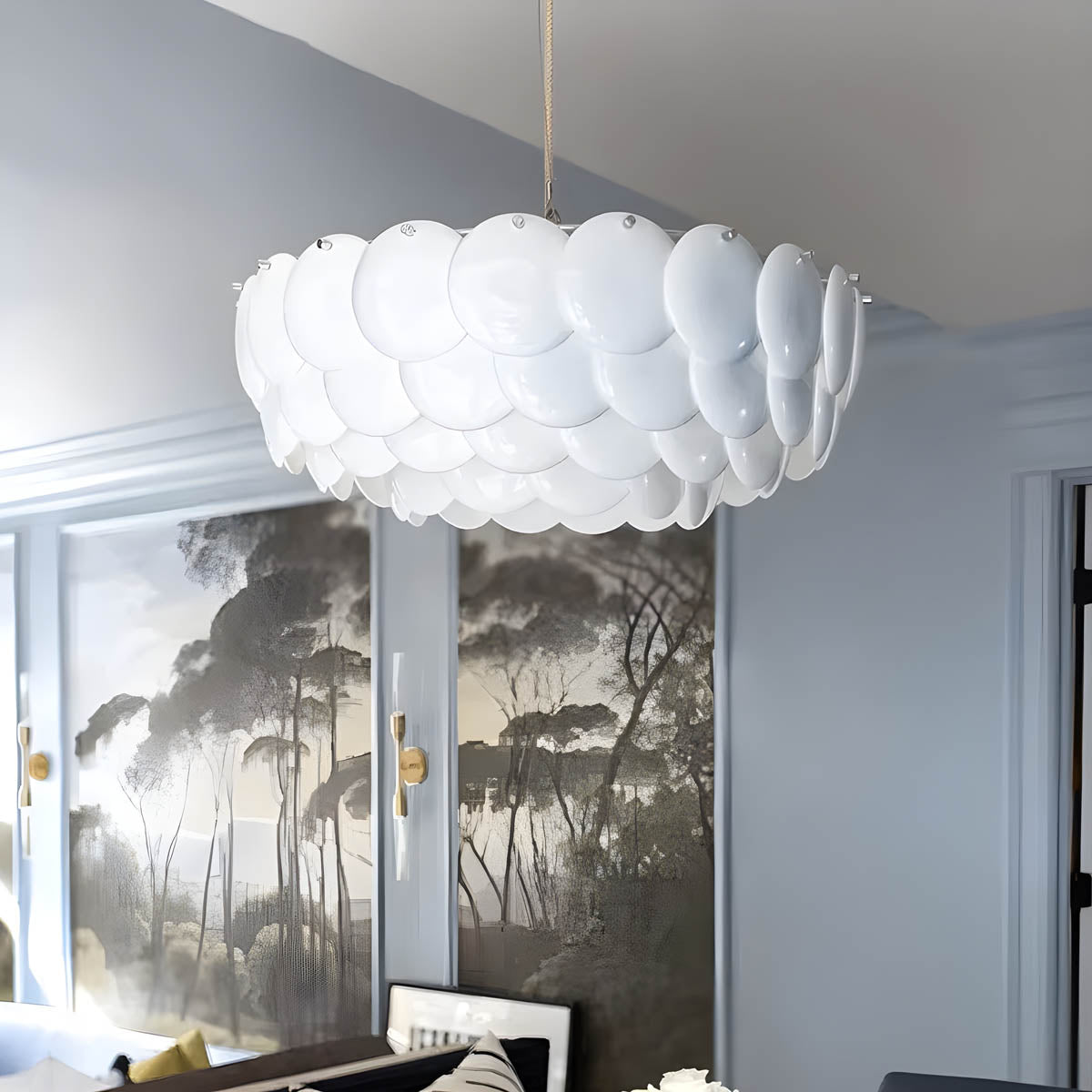 Ceramic Disc Pendant Chandelier 44 cm LED E14