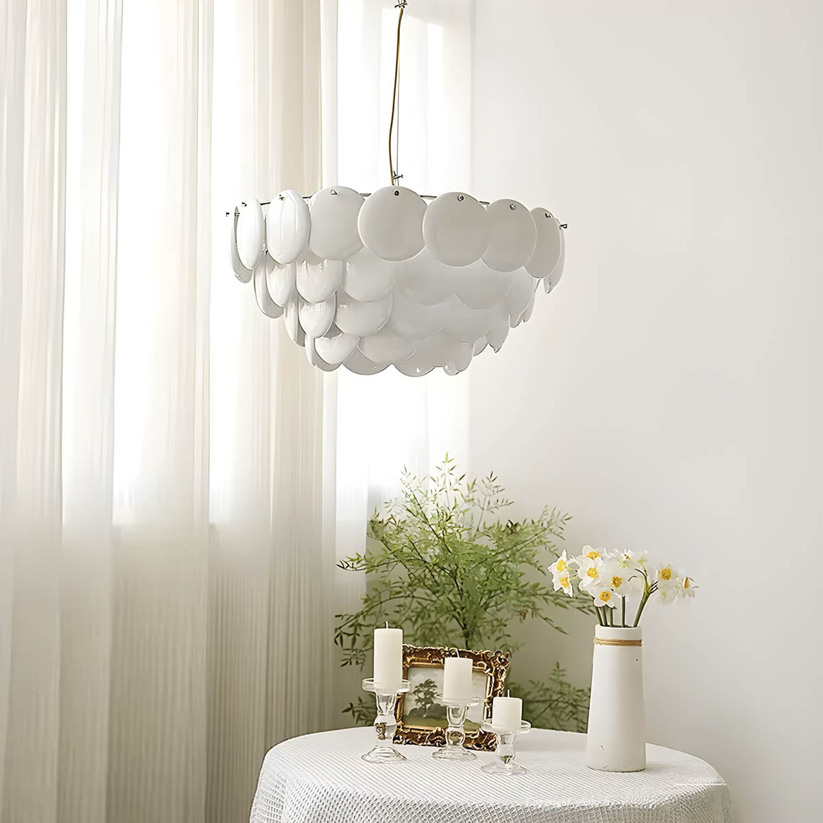 Ceramic Disc Pendant Chandelier 44 cm LED E14