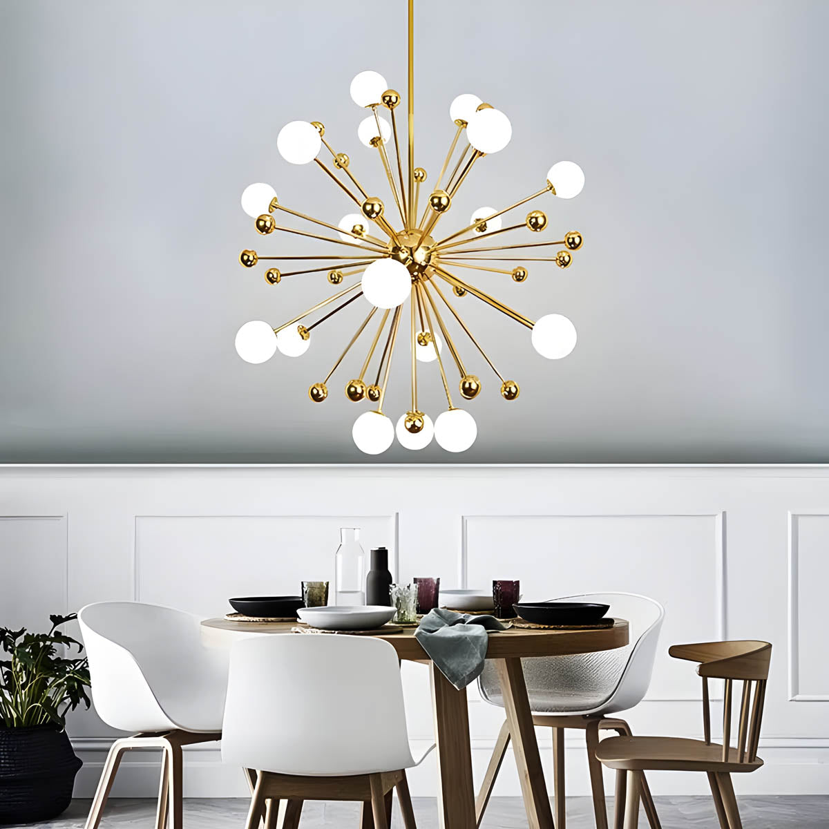 Gold Iron & Glass Globe Starburst Chandelier 9-18 Heads