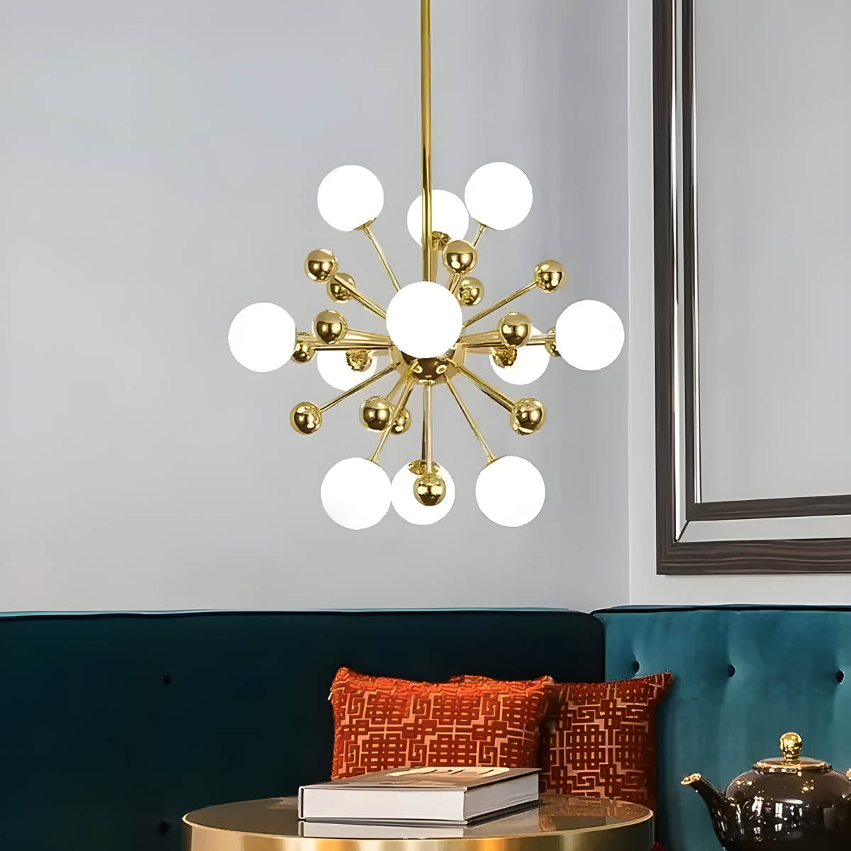 Gold Iron & Glass Globe Starburst Chandelier 9-18 Heads