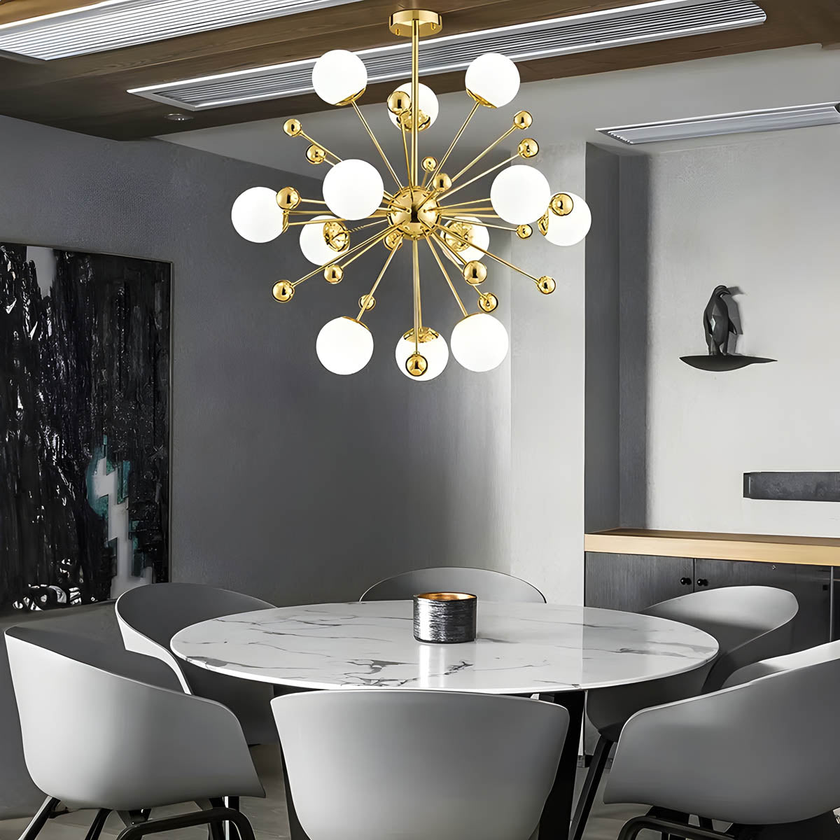 Gold Iron & Glass Globe Starburst Chandelier 9-18 Heads