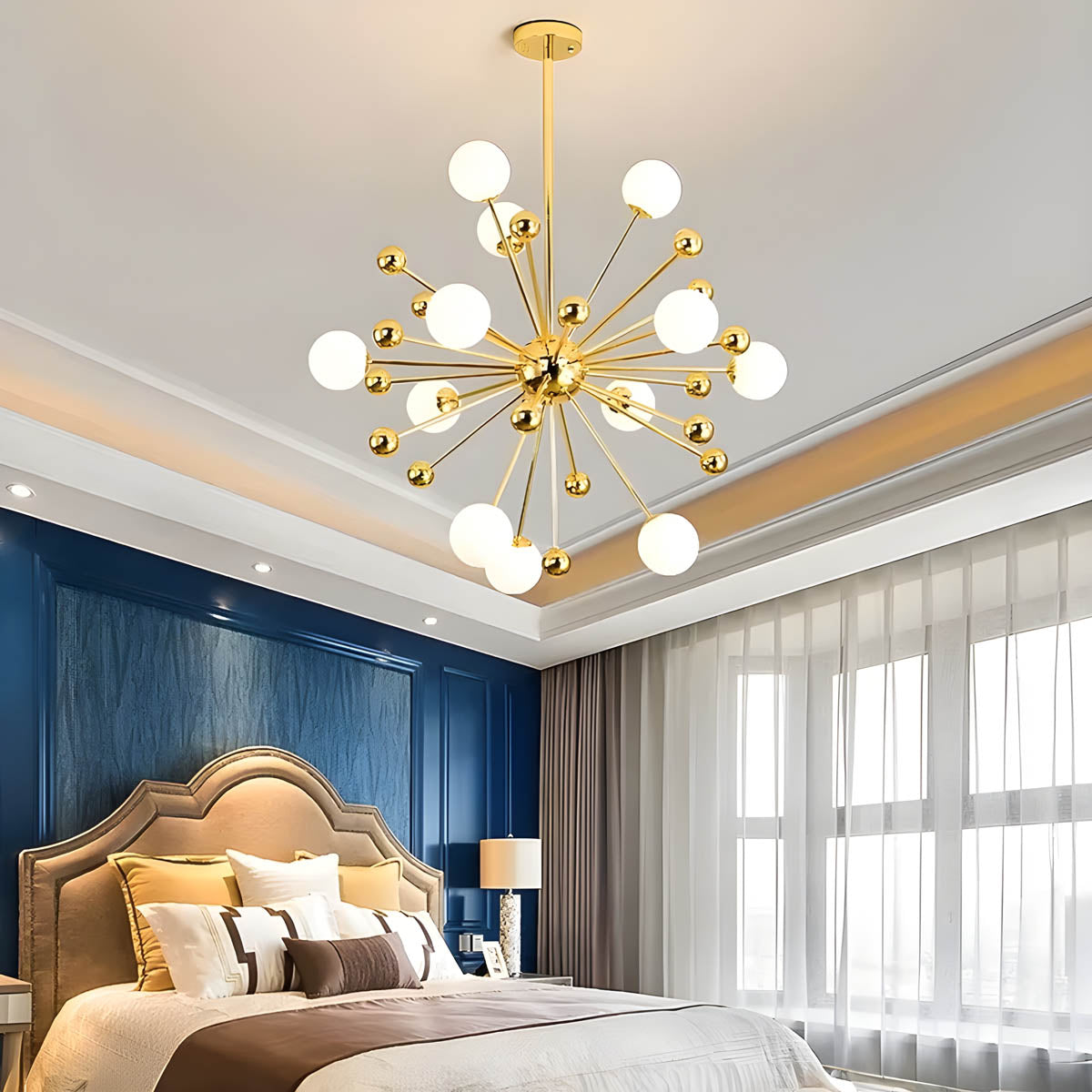 Gold Iron & Glass Globe Starburst Chandelier 9-18 Heads