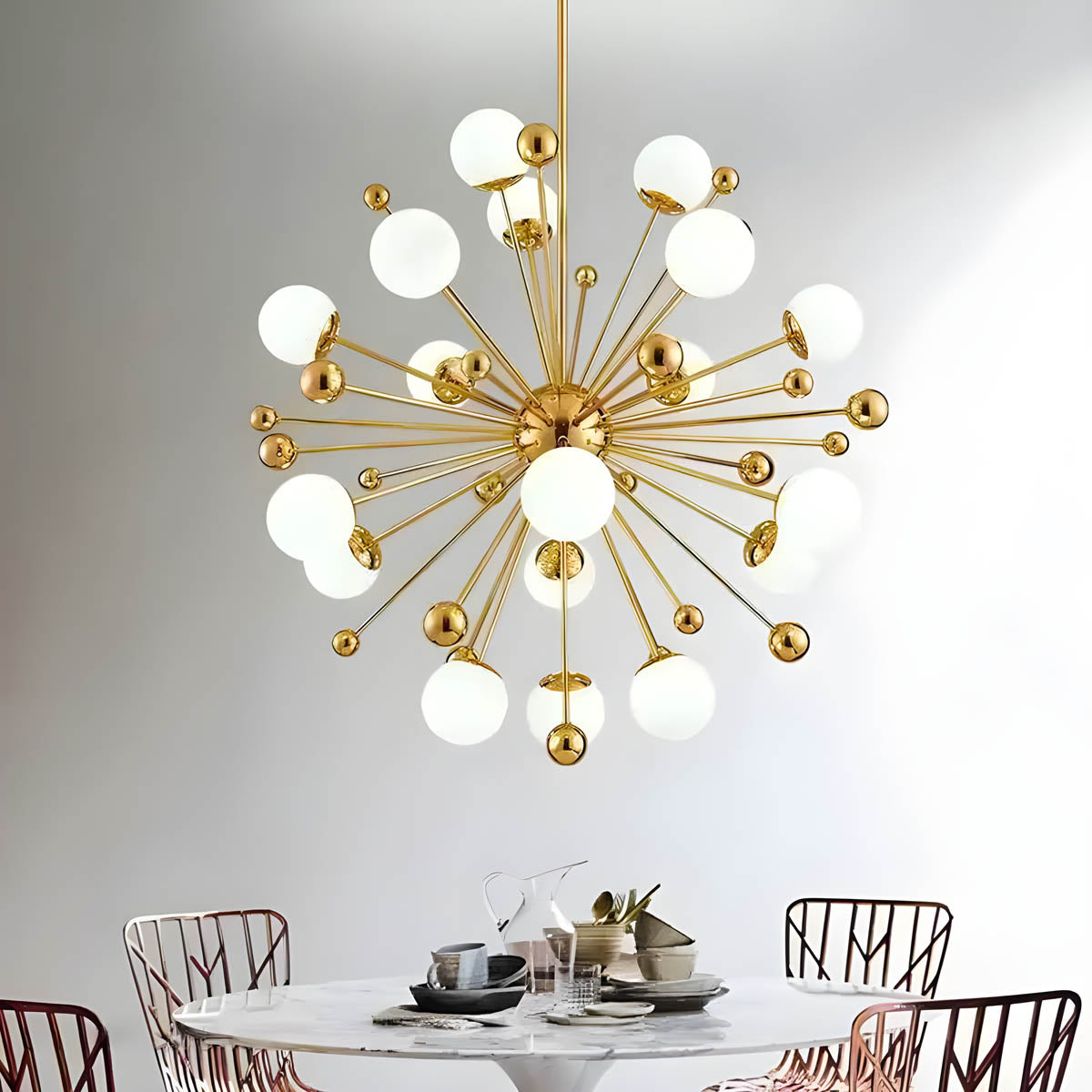 Gold Iron & Glass Globe Starburst Chandelier 9-18 Heads