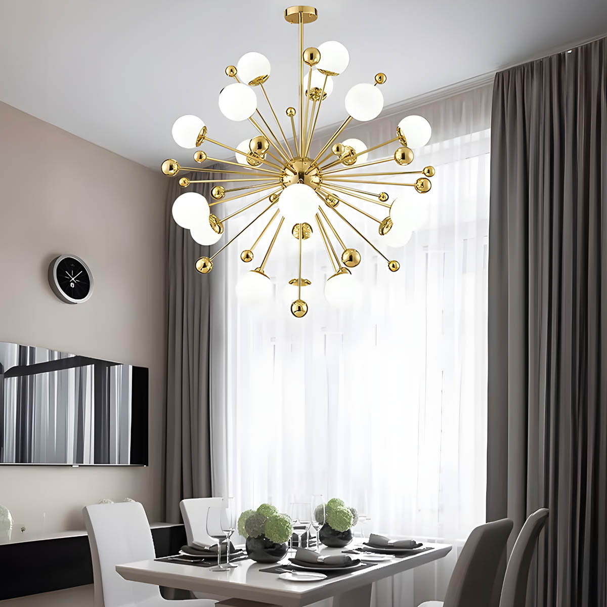 Gold Iron & Glass Globe Starburst Chandelier 9-18 Heads