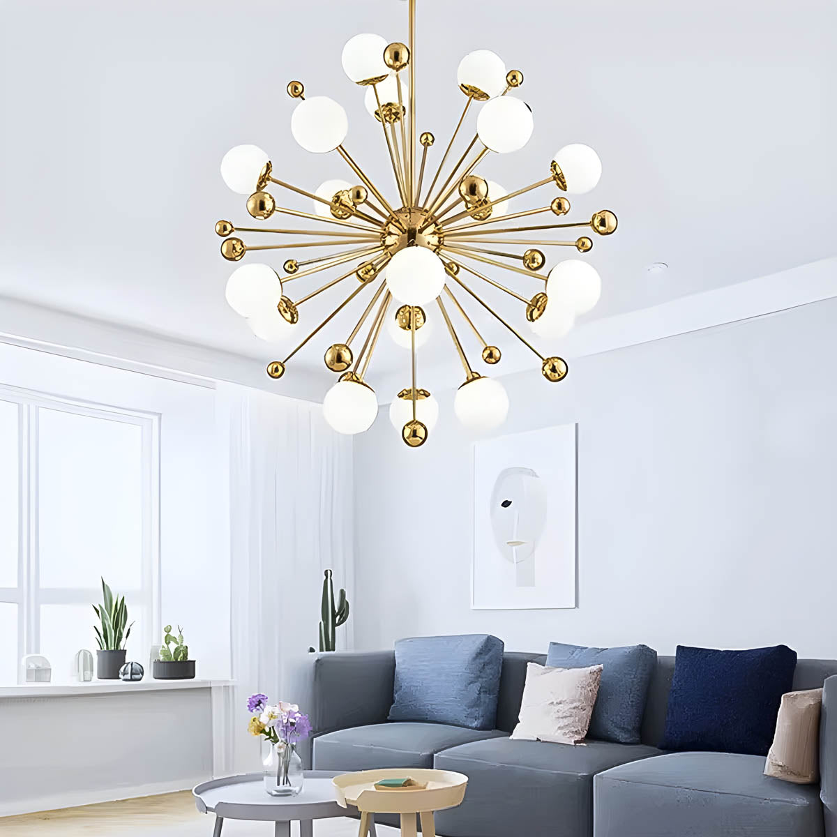 Gold Iron & Glass Globe Starburst Chandelier 9-18 Heads