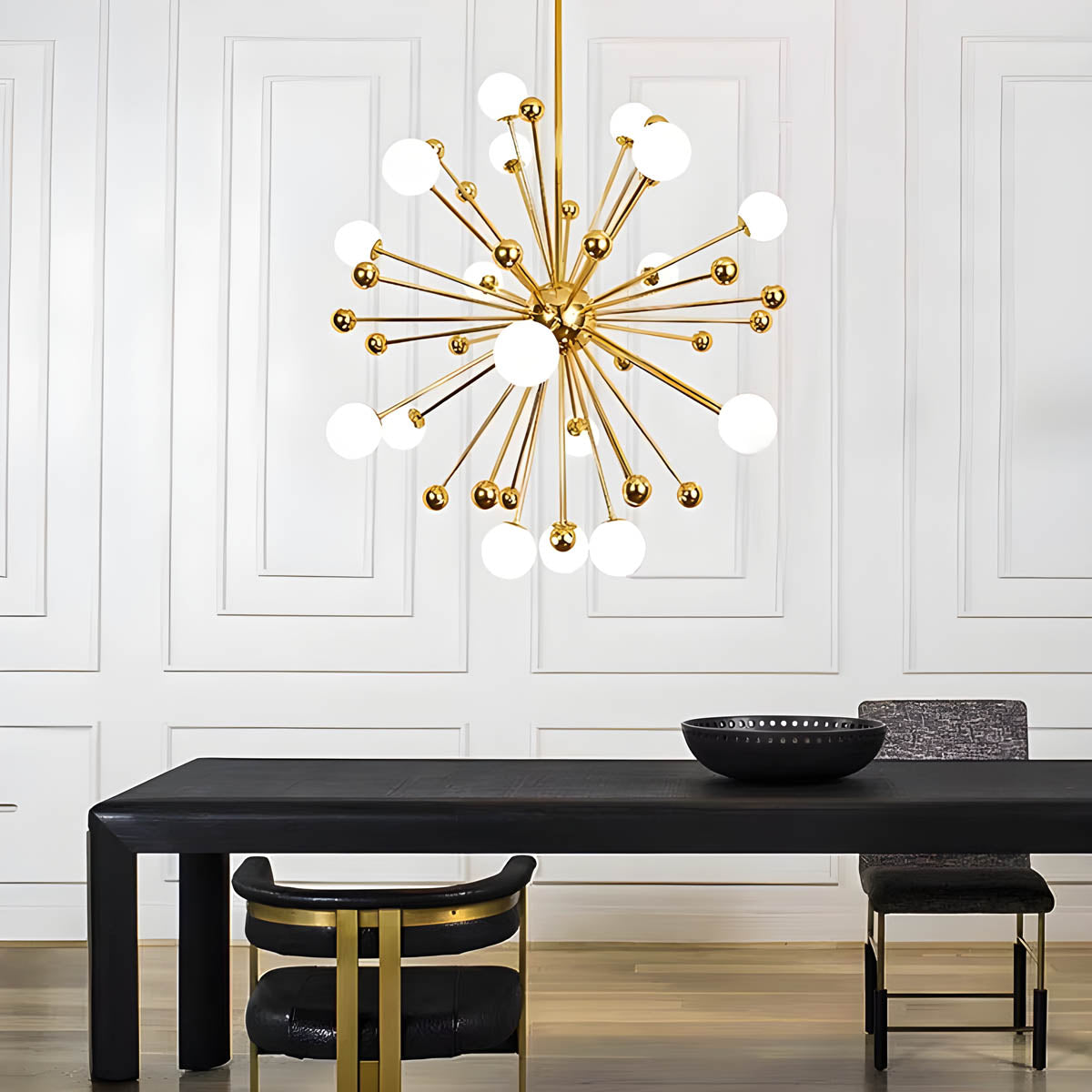 Gold Iron & Glass Globe Starburst Chandelier 9-18 Heads