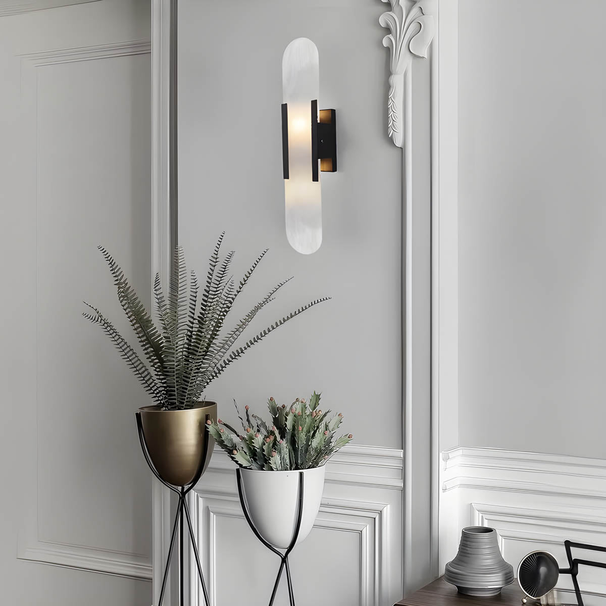 Marble & iron wall-mounted LED light fixture