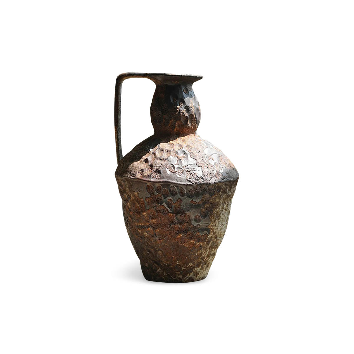 Ceramic Vase with Handles and Hammered Antique Finish
