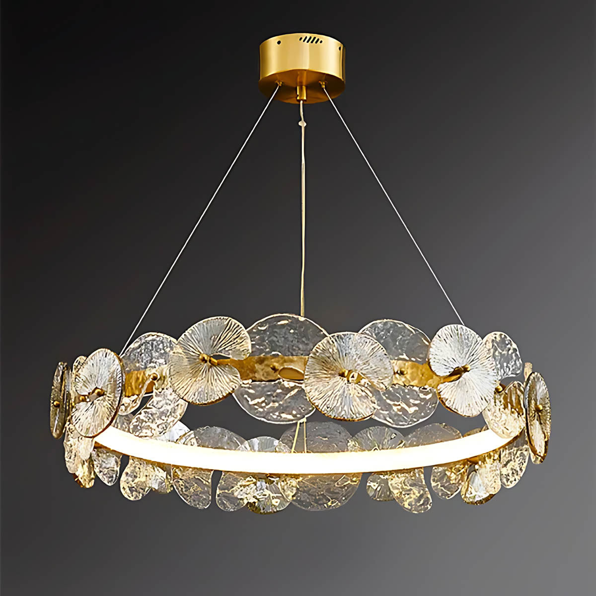 Double Halo Glass & Copper Chandelier 60-80 cm LED