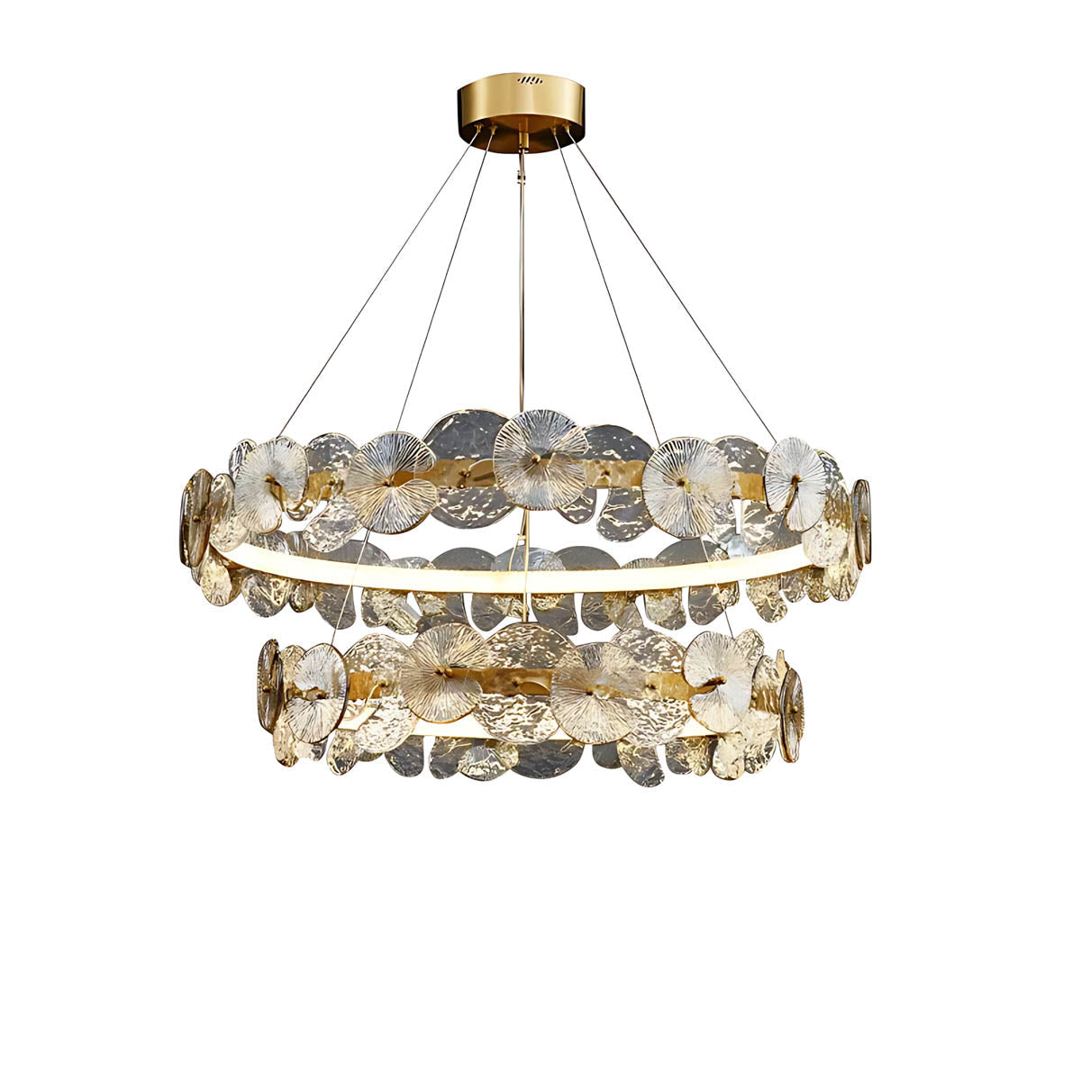 Double Halo Glass & Copper Chandelier 60-80 cm LED