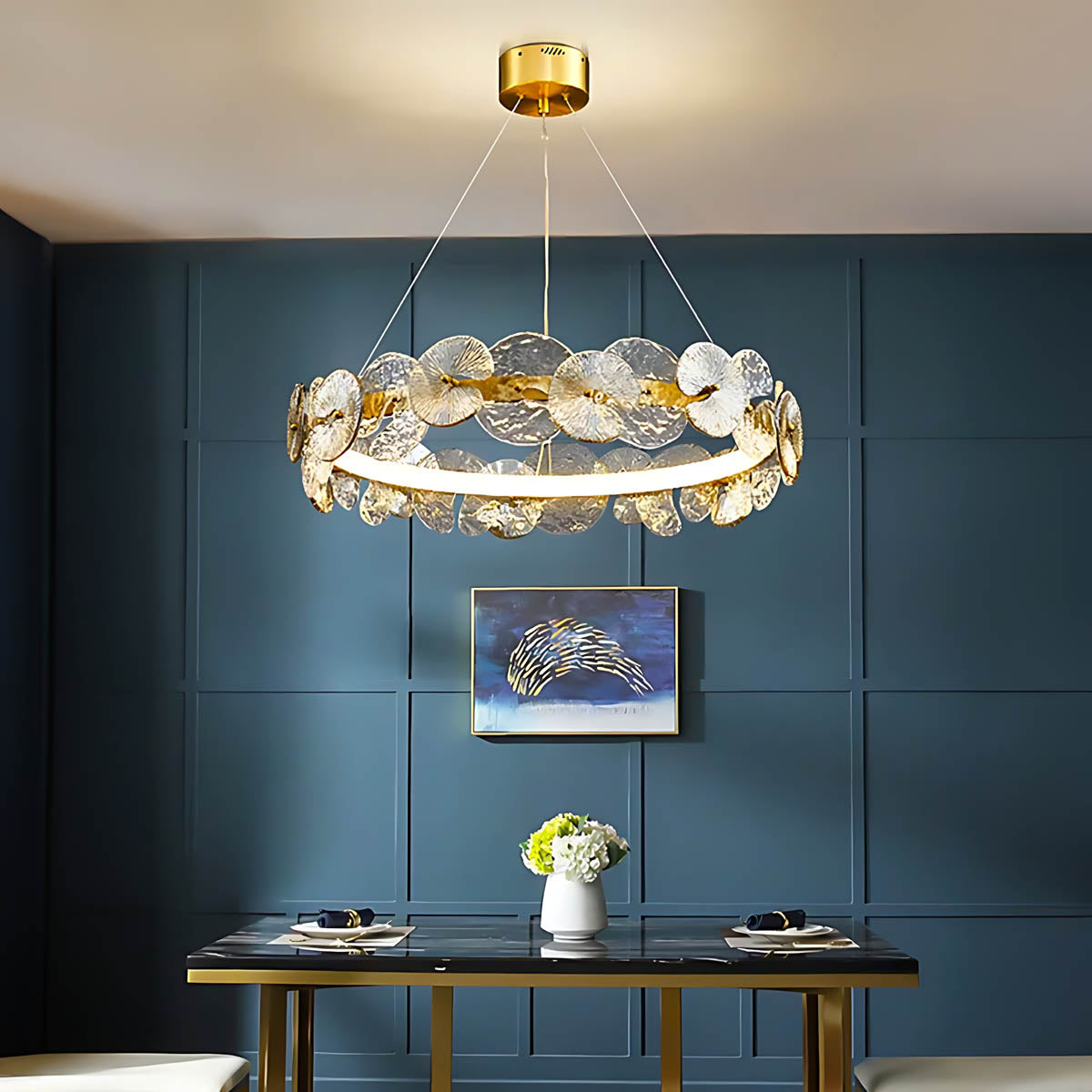 Double Halo Glass & Copper Chandelier 60-80 cm LED