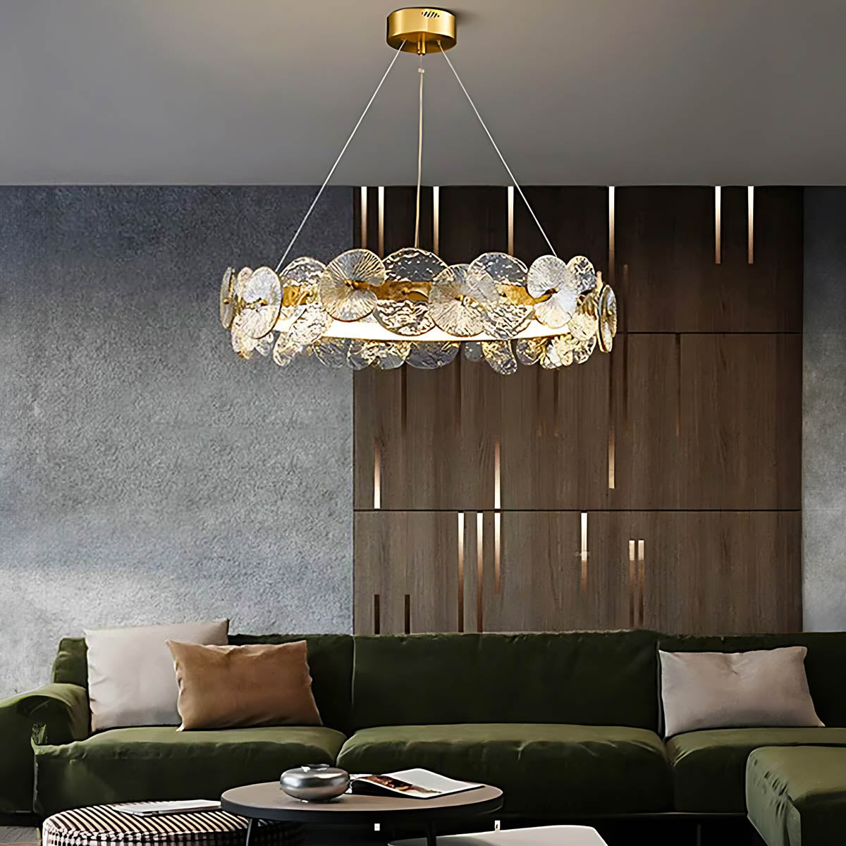 Double Halo Glass & Copper Chandelier 60-80 cm LED
