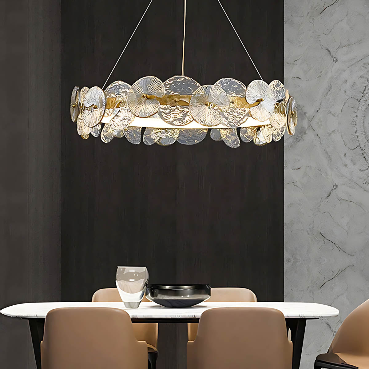 Double Halo Glass & Copper Chandelier 60-80 cm LED