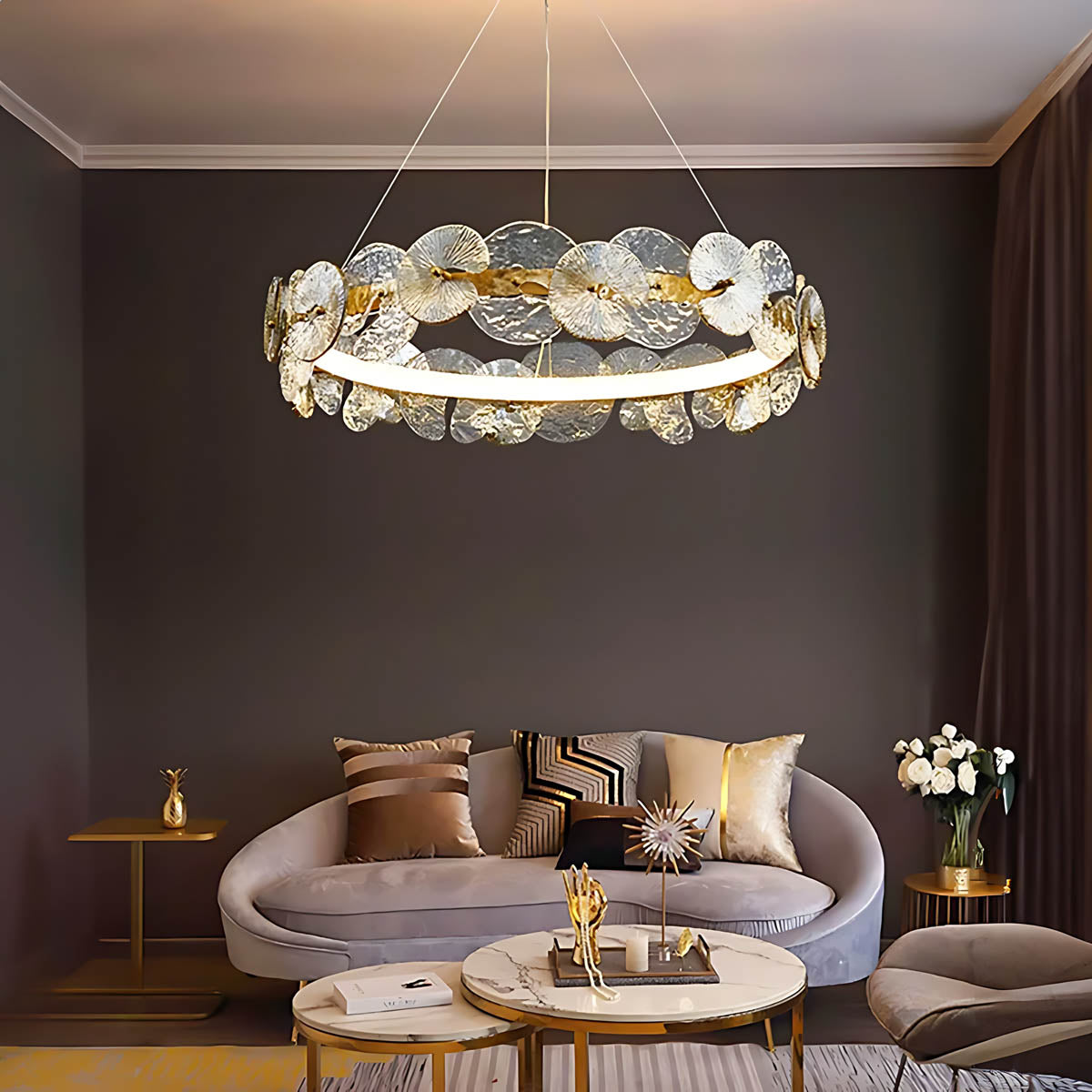 AVALEIGH Double Halo Glass & Copper Chandelier 60-80 cm LED