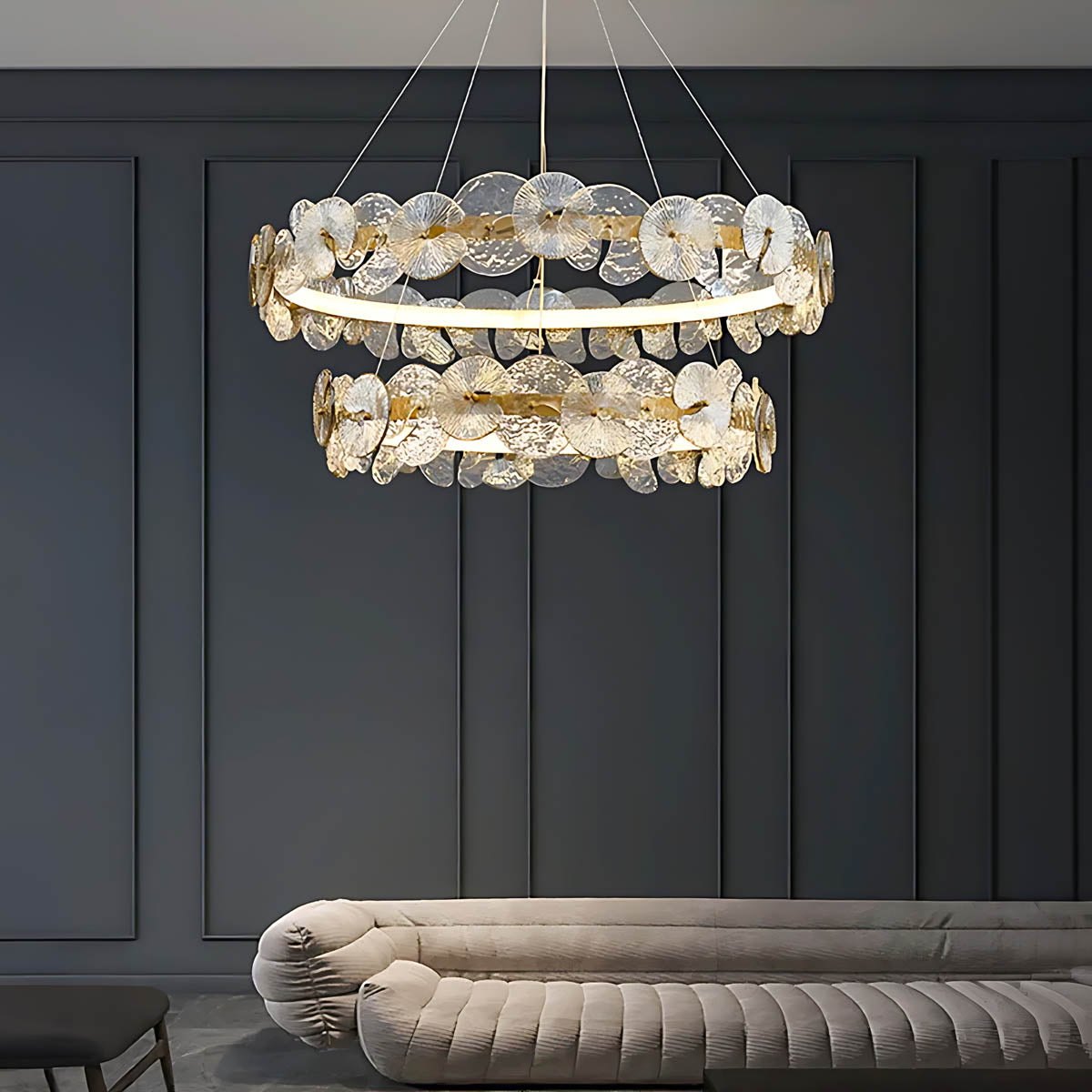 Double Halo Glass & Copper Chandelier 60-80 cm LED