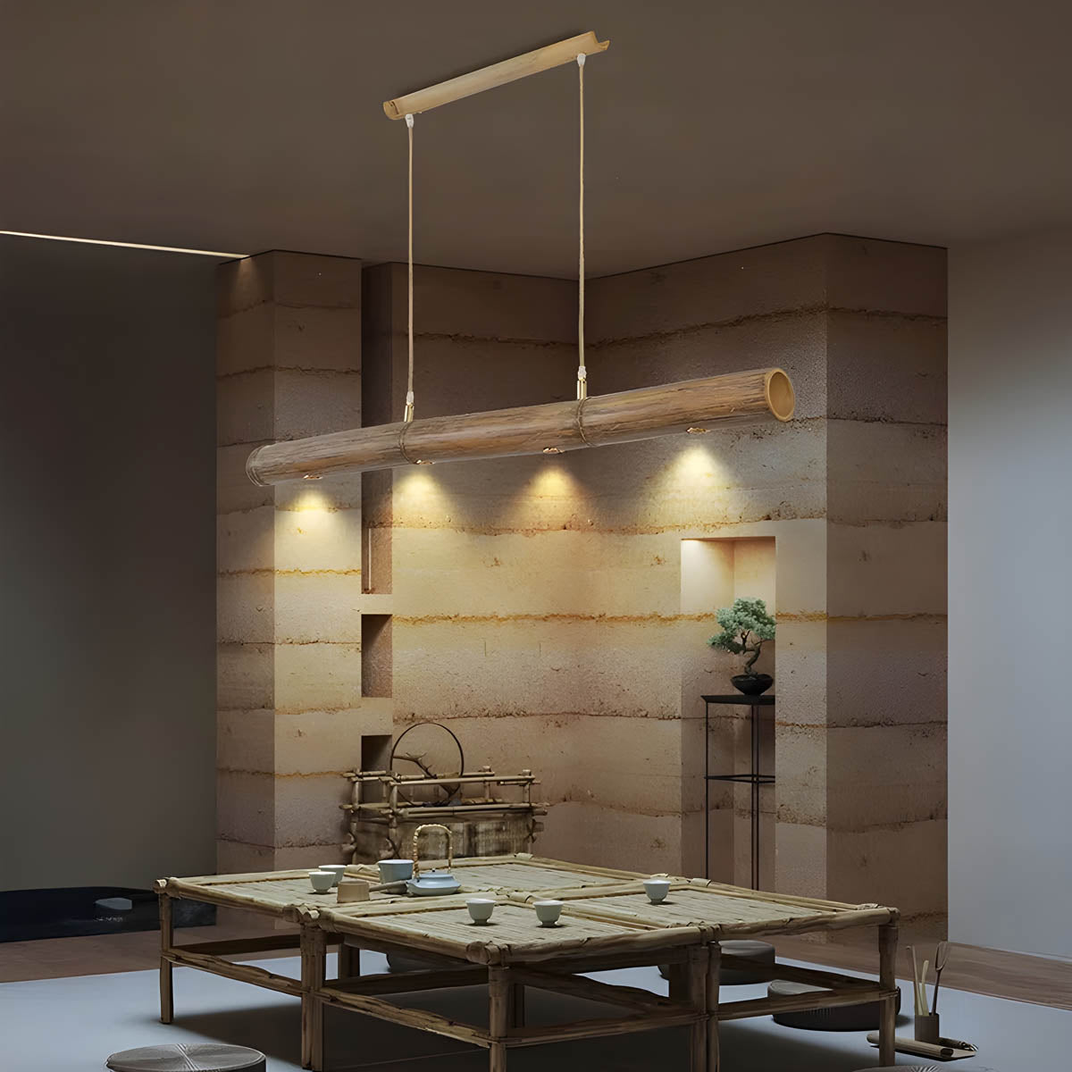 Solid Bamboo Cord Pendant Light 90-150 cm