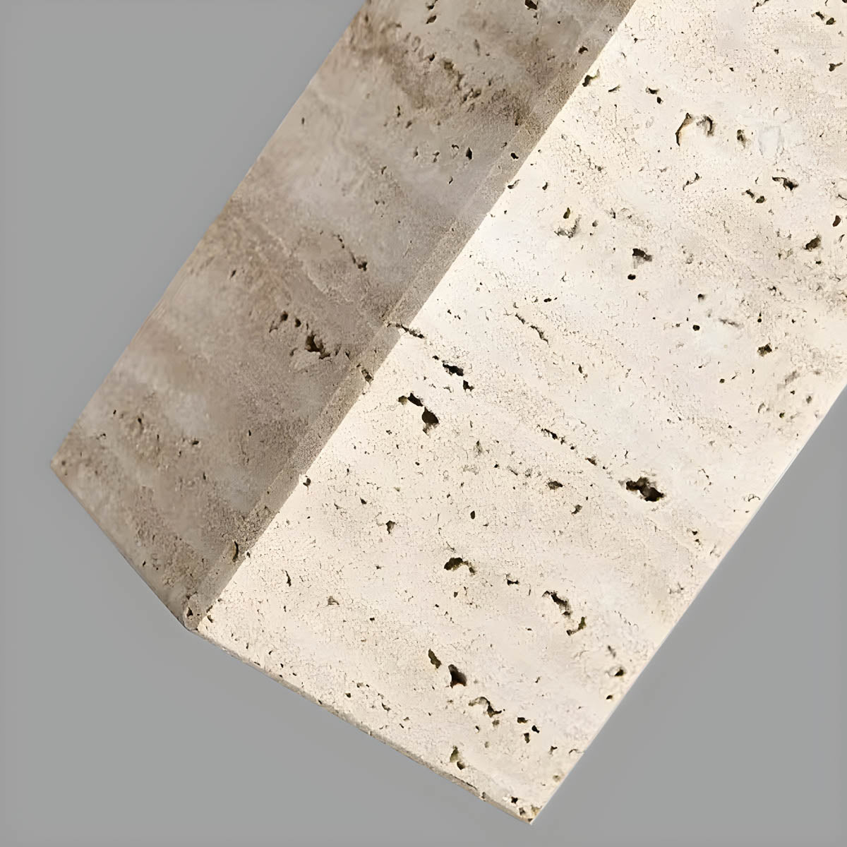 Travertine & wood E27 pendant light, round or square 18.5 cm