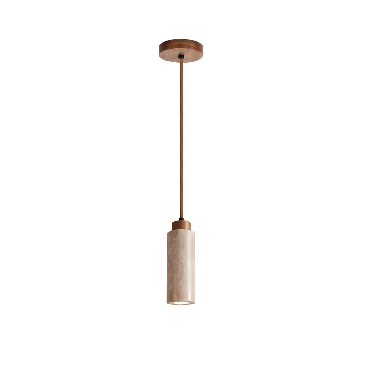 Travertine & wood E27 pendant light, round or square 18.5 cm