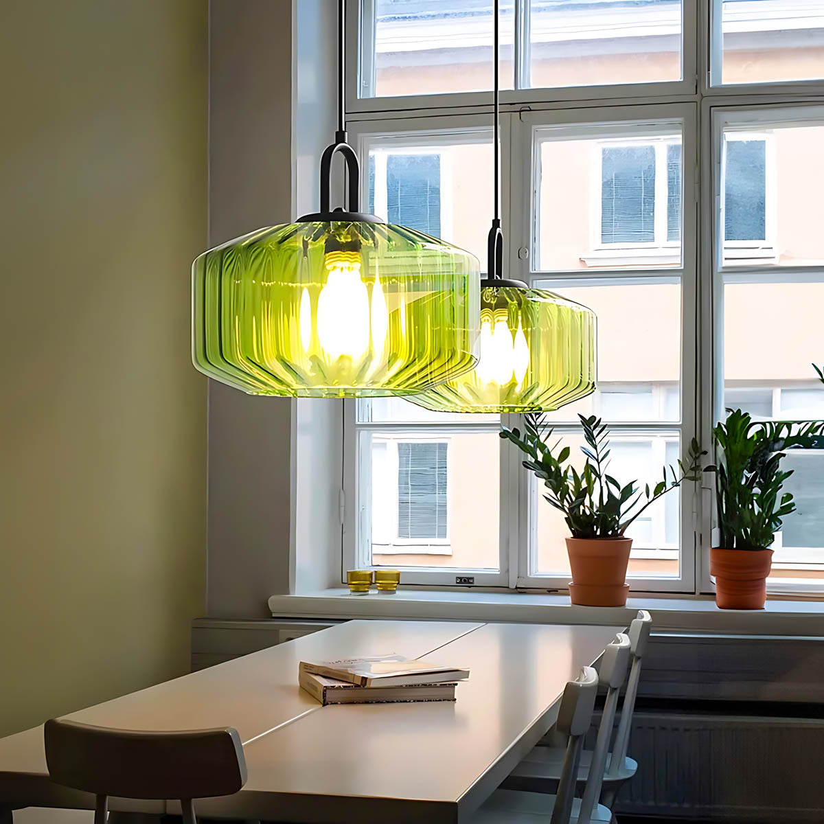 3-Shade Fluted Glass Cluster Pendant 28 cm E27