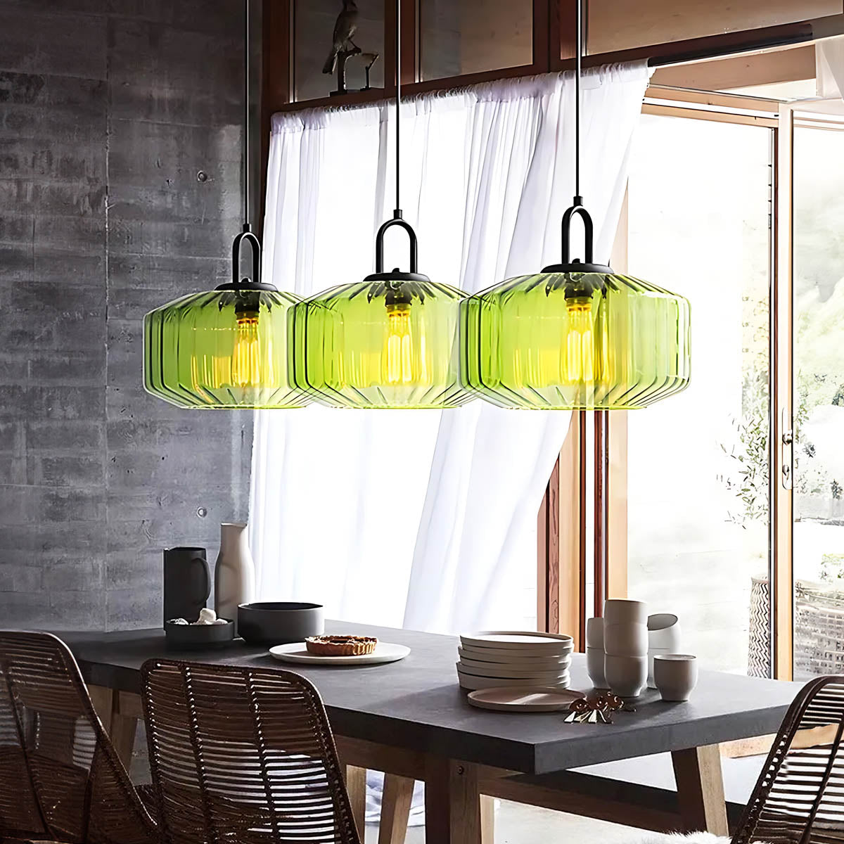 3-Shade Fluted Glass Cluster Pendant 28 cm E27