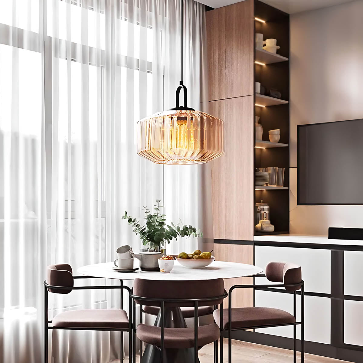 3-Shade Fluted Glass Cluster Pendant 28 cm E27