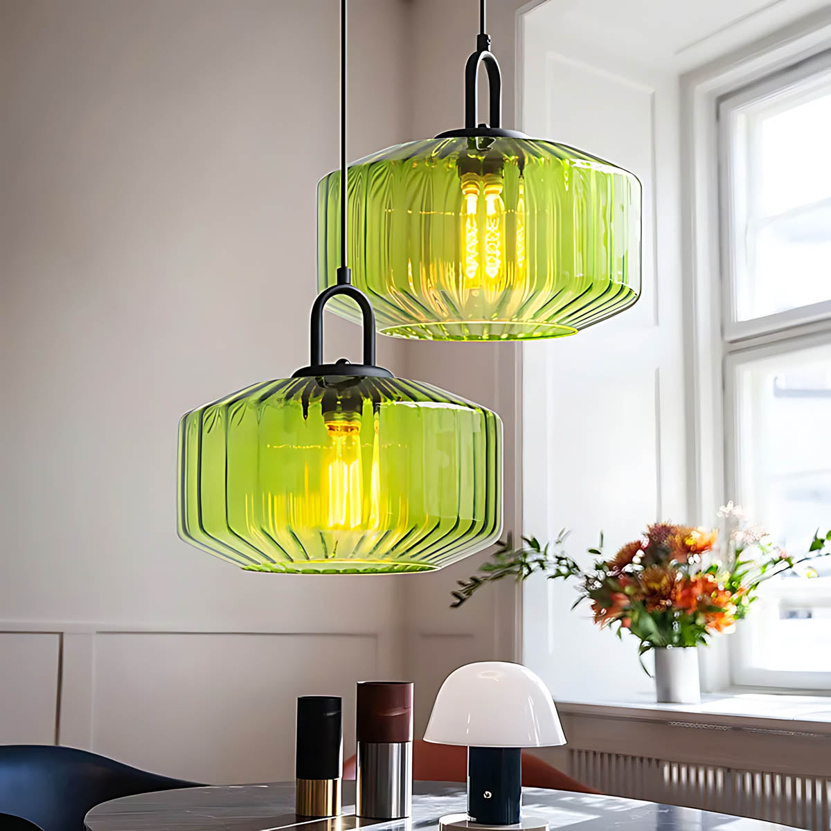 3-Shade Fluted Glass Cluster Pendant 28 cm E27