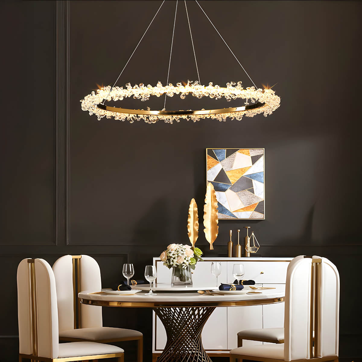 Crystal & Metal Ring LED Pendant / Chandelier