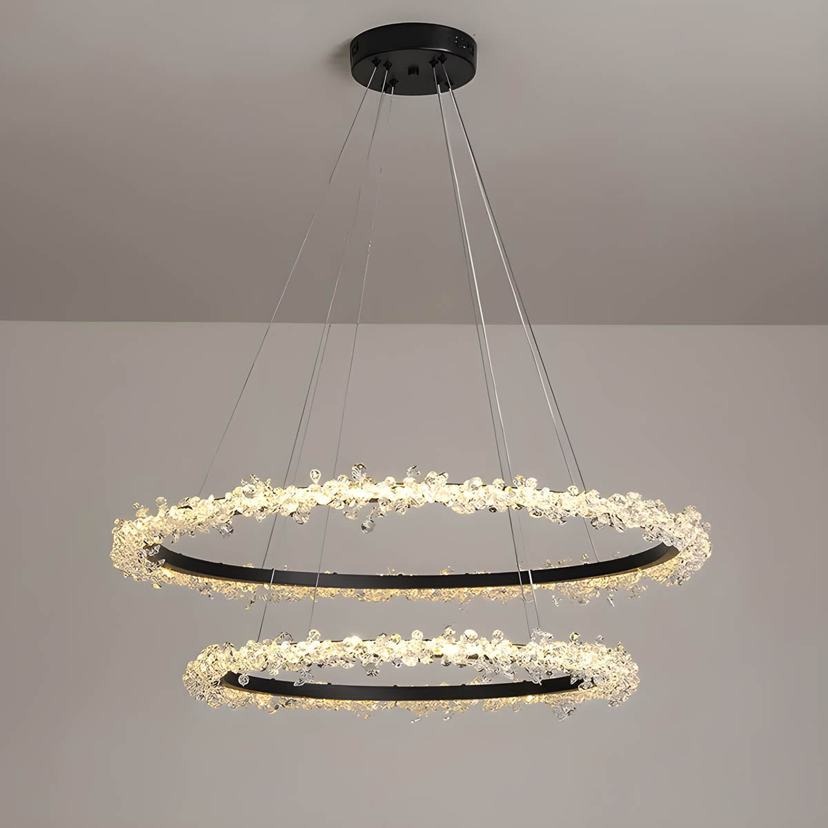 Crystal & Metal Ring LED Pendant / Chandelier