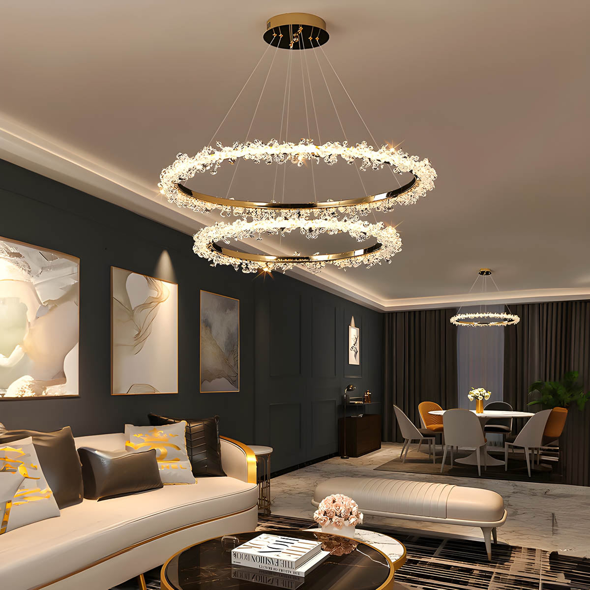 Crystal & Metal Ring LED Pendant / Chandelier