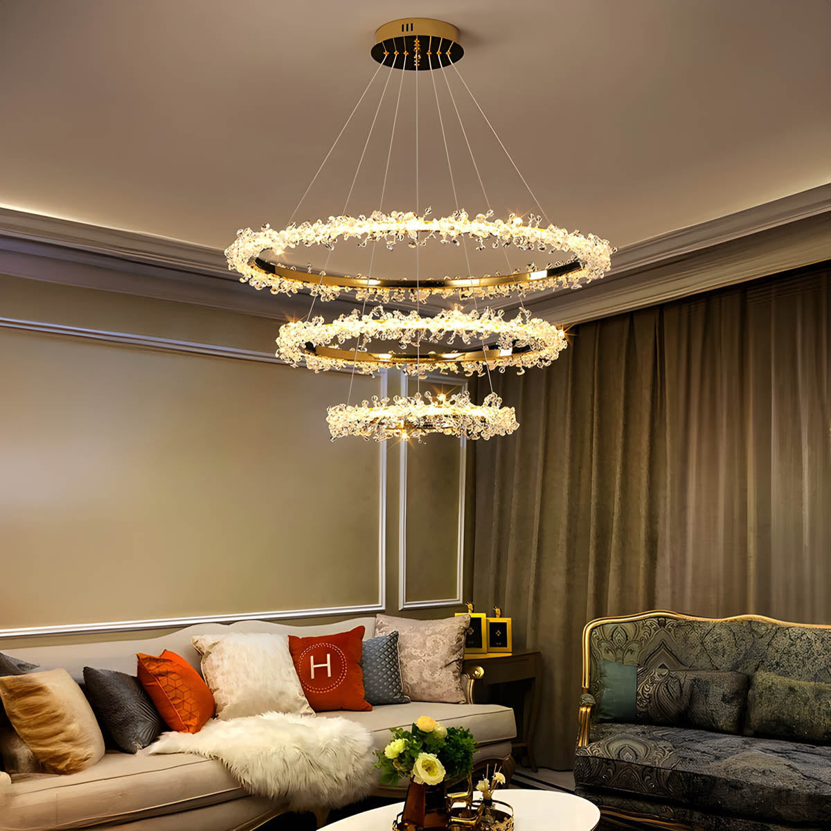 Crystal & Metal Ring LED Pendant / Chandelier
