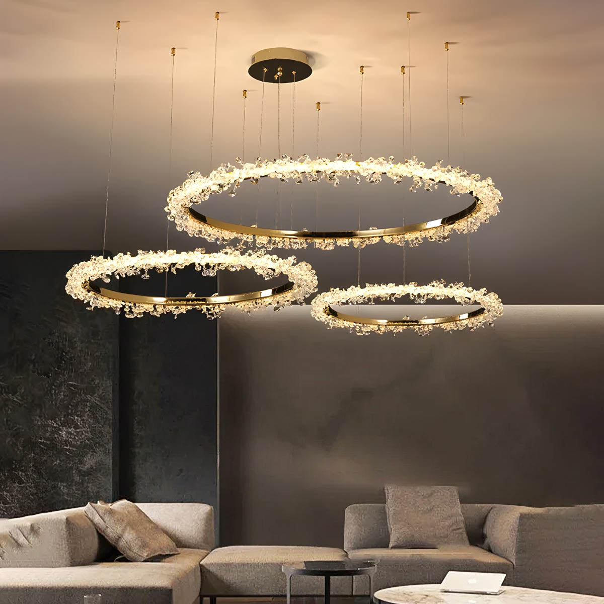 Crystal & Metal Ring LED Pendant / Chandelier