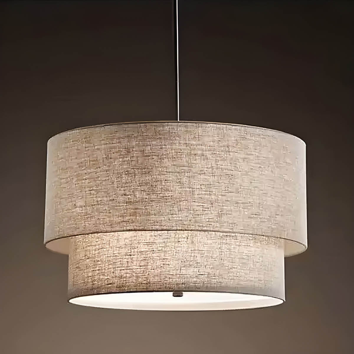 Layered Linen Drum Pendant Light