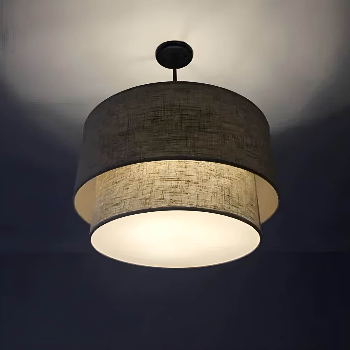 Layered Linen Drum Pendant Light