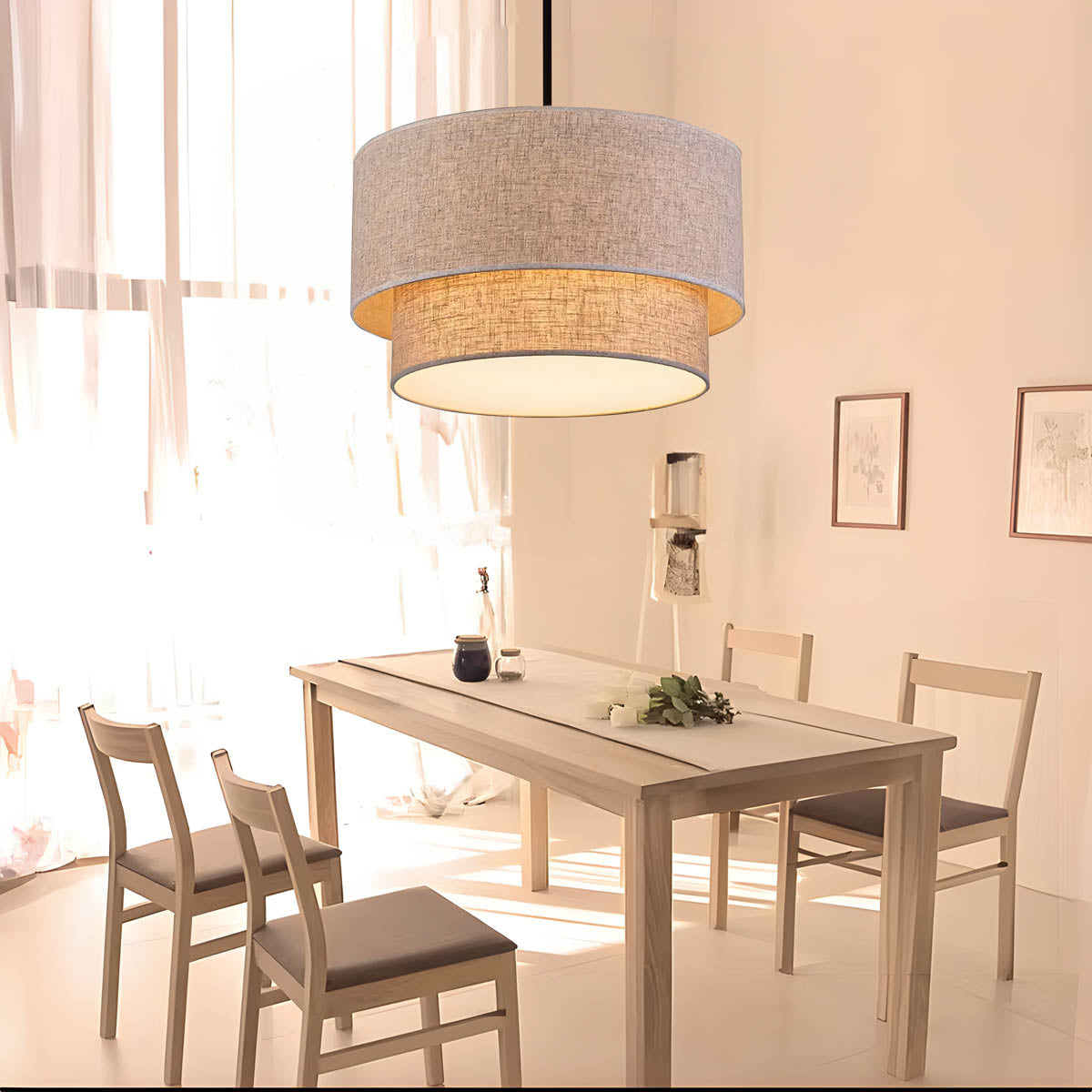 Layered Linen Drum Pendant Light