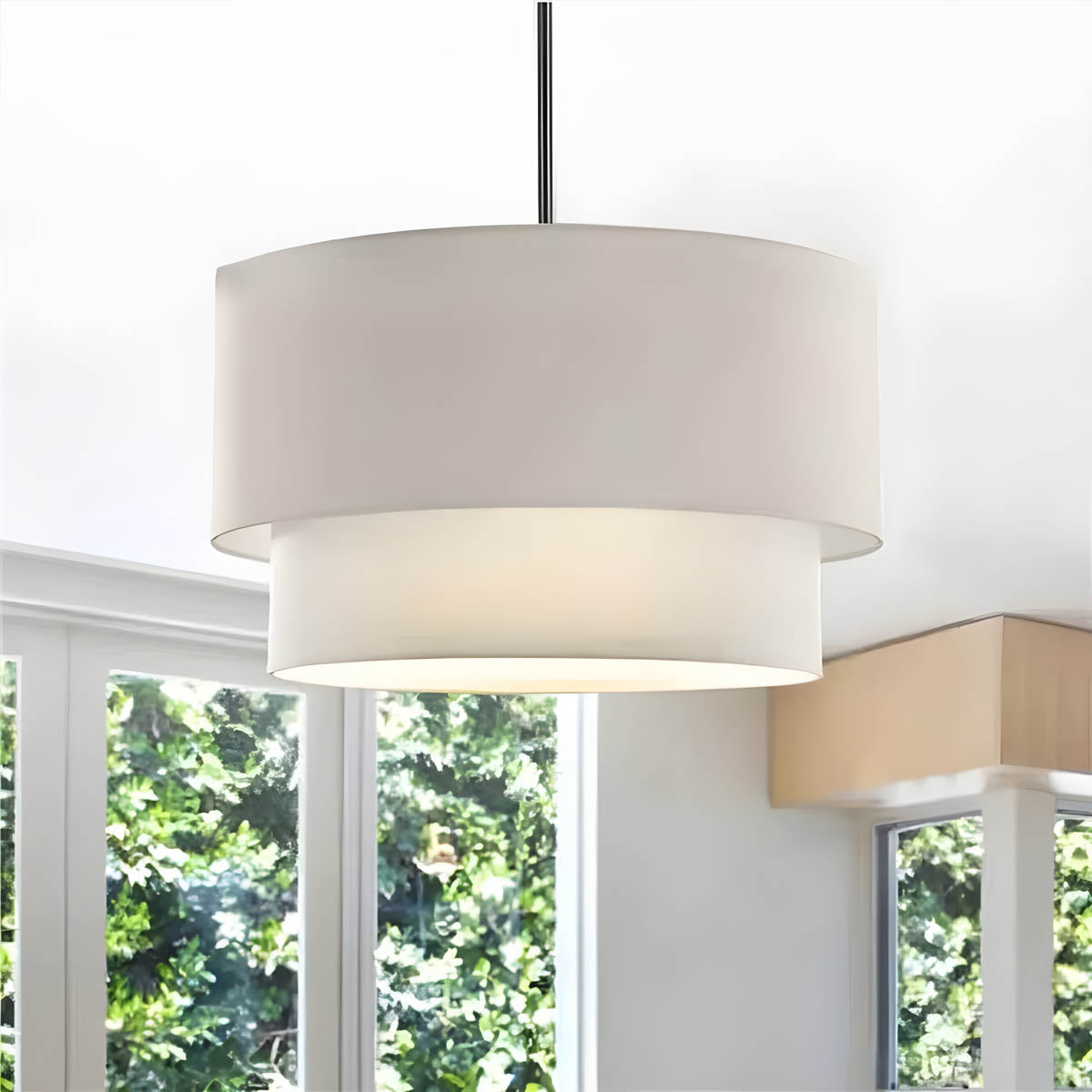 Layered Linen Drum Pendant Light