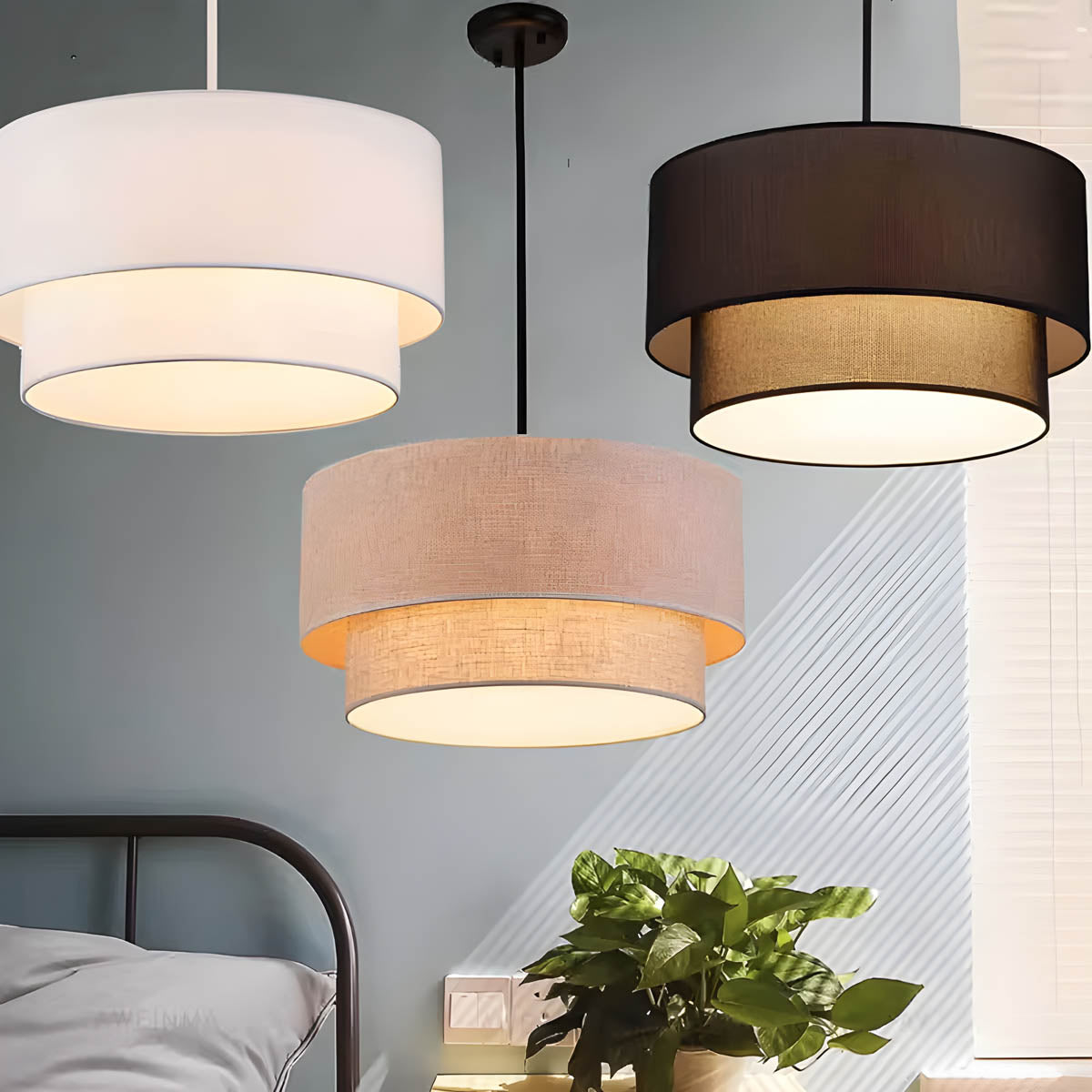 Layered Linen Drum Pendant Light