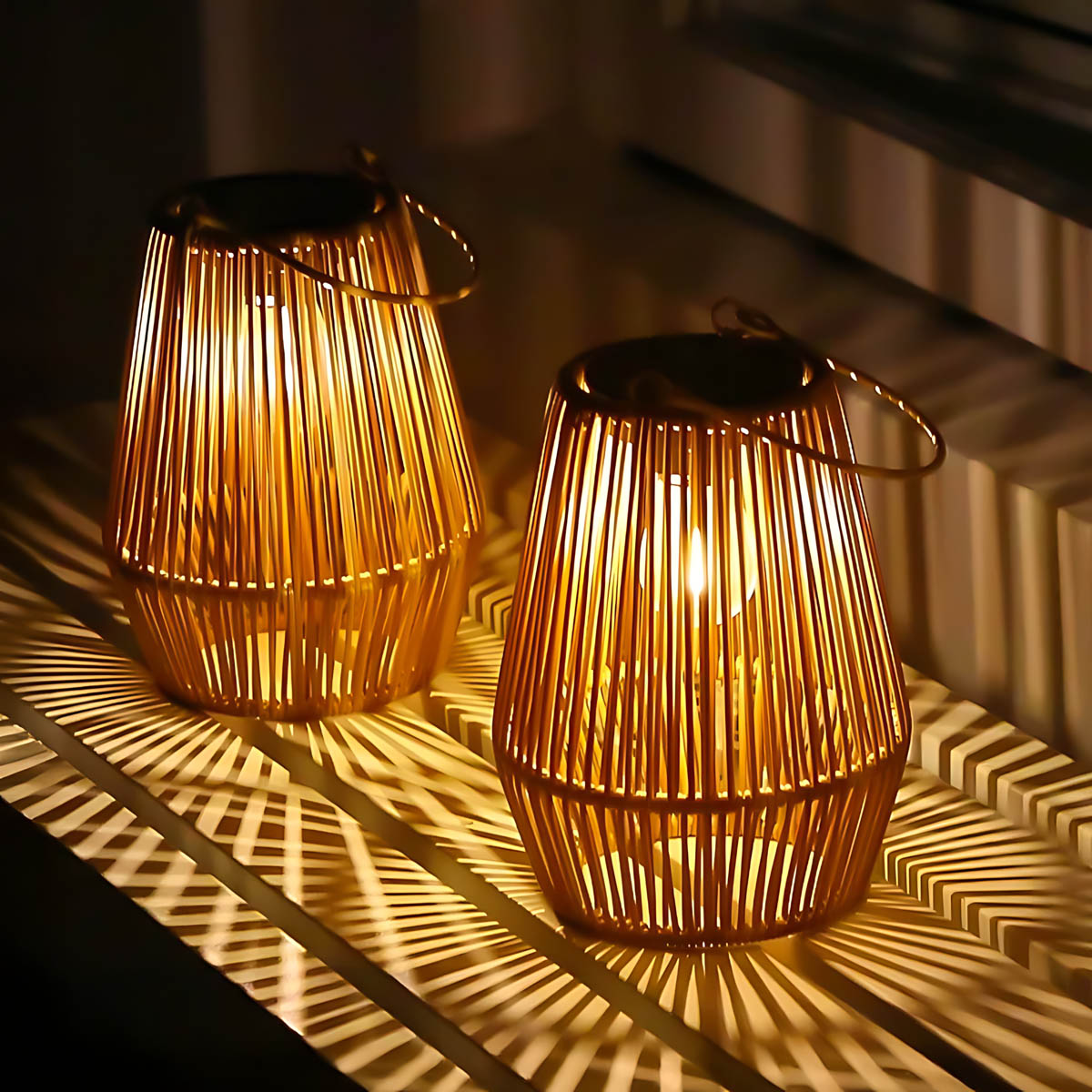 Table Solar Rattan Lantern Outdoor Lamp IP65 32 cm Warm Glow