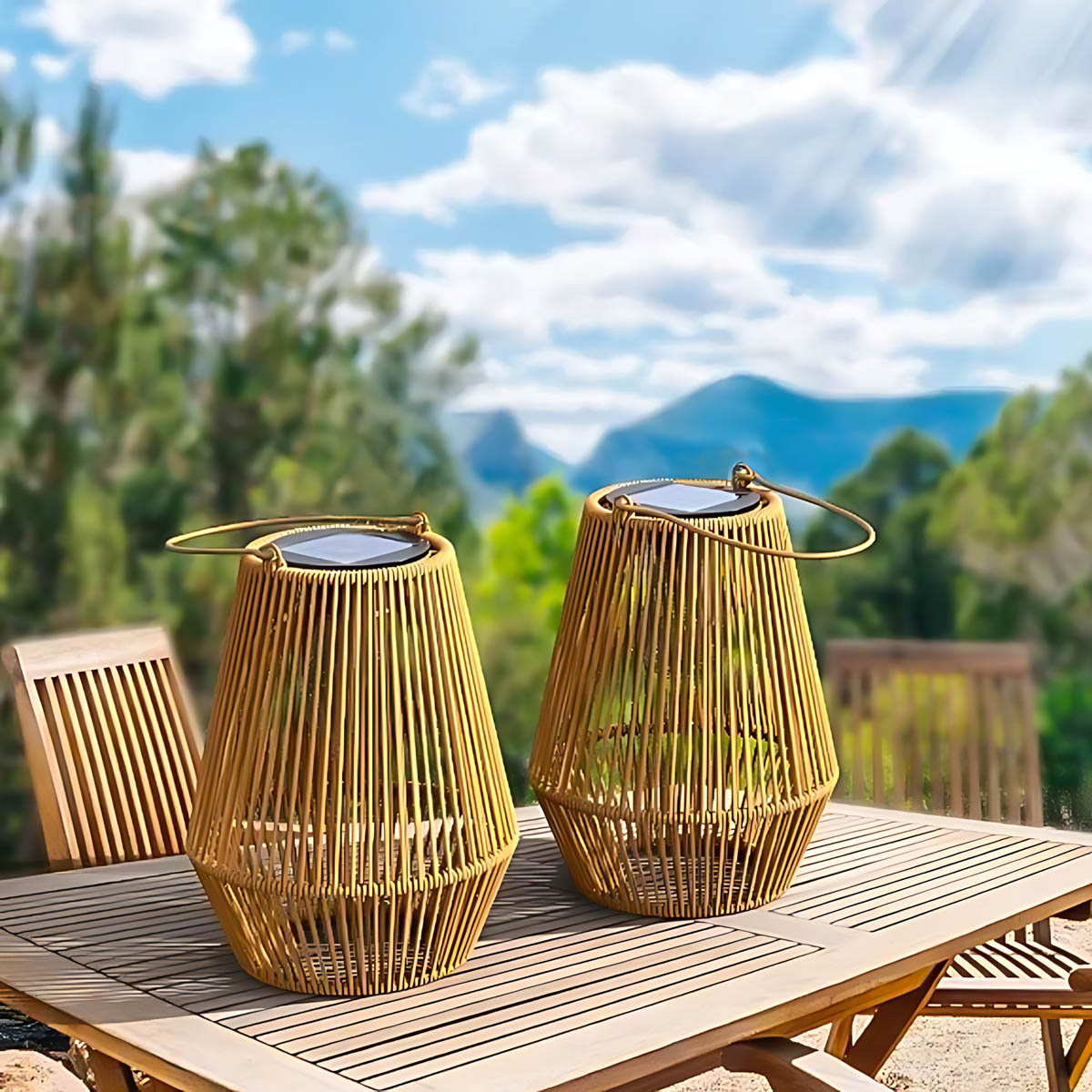 Table Solar Rattan Lantern Outdoor Lamp IP65 32 cm Warm Glow