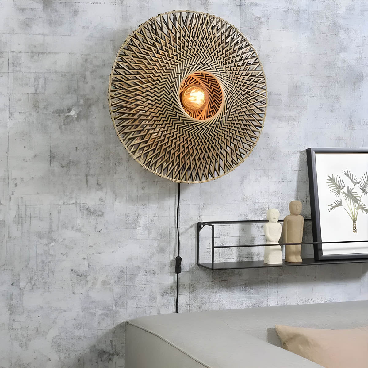 Rattan and bamboo wall light with E27 LED