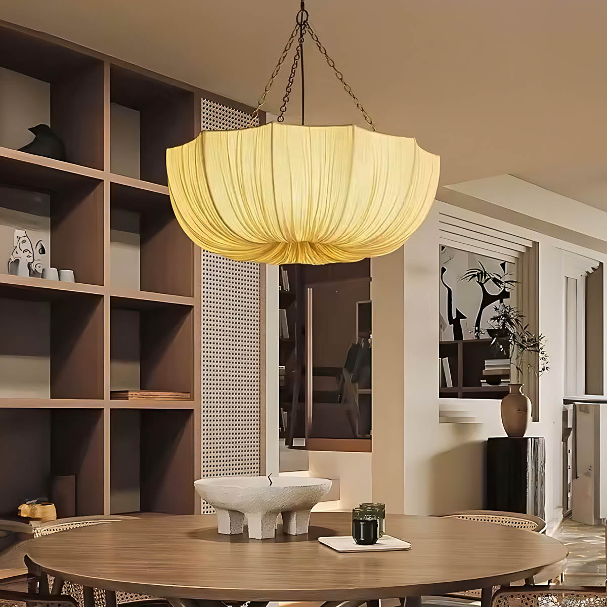 Fabric & Iron Chain Pendant Chandelier 40 cm Non-Dimmable LED E27