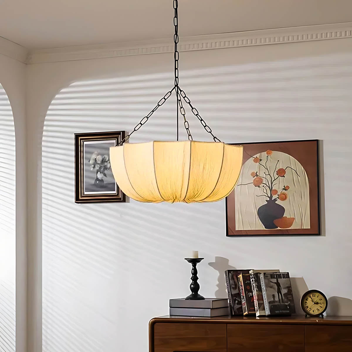 Fabric & Iron Chain Pendant Chandelier 40 cm Non-Dimmable LED E27